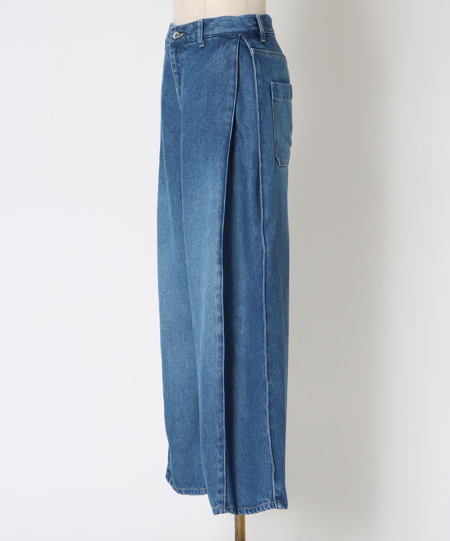 lyocell denim side tuck wide pants