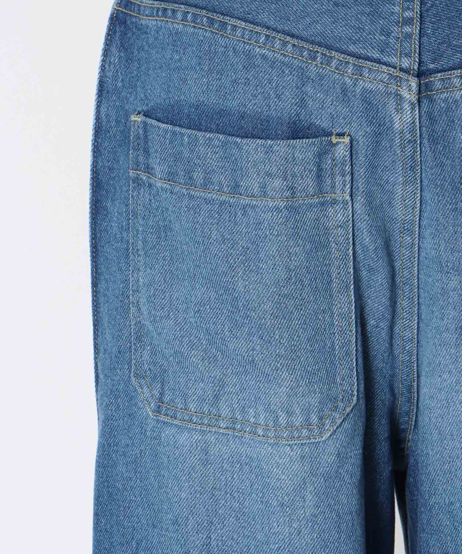 lyocell denim side tuck wide pants