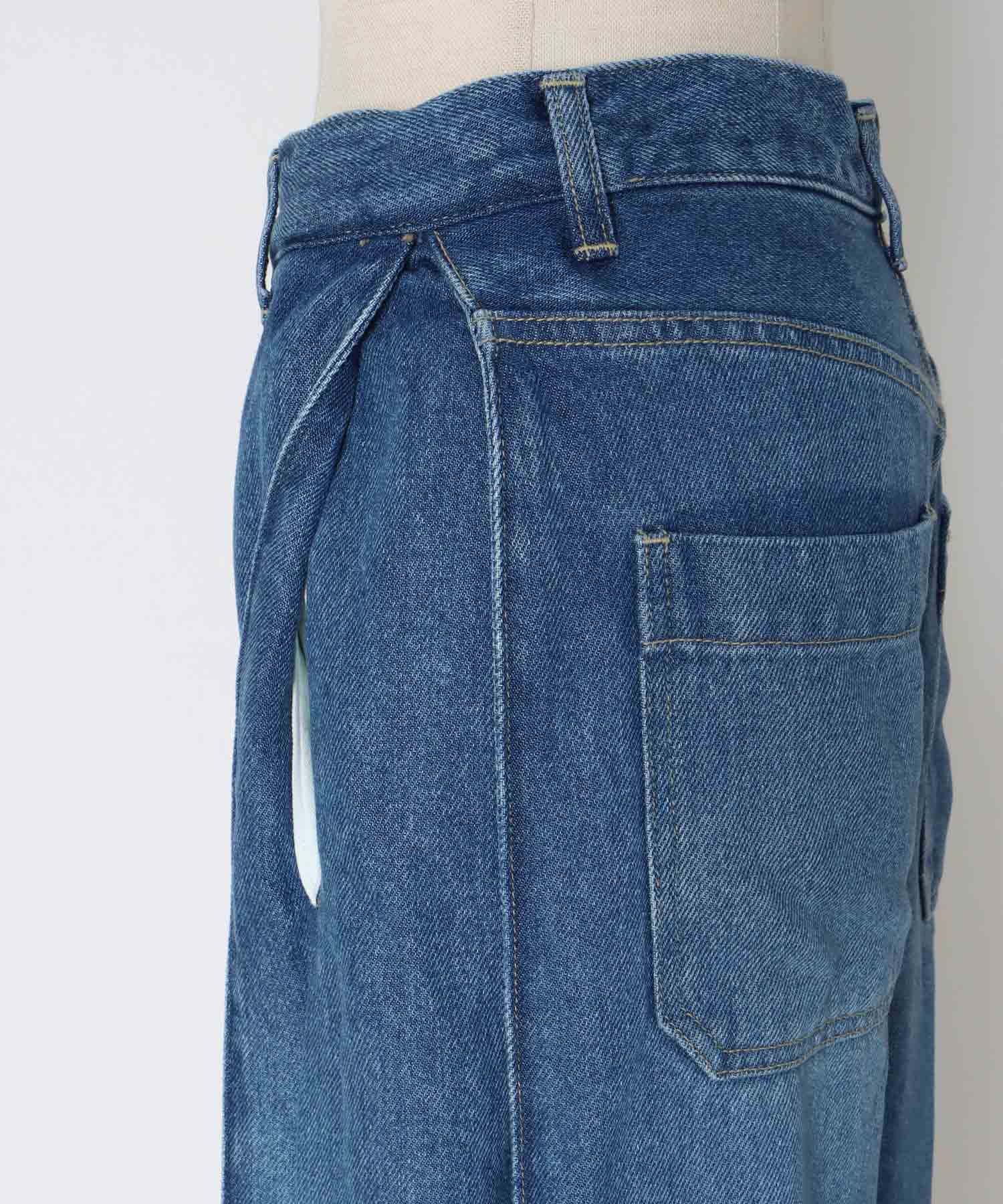 lyocell denim side tuck wide pants