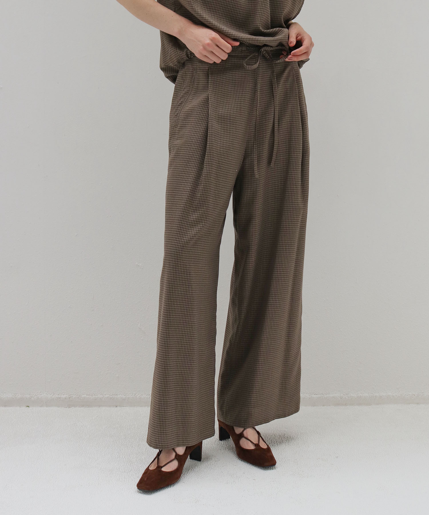 gingham check wide pants