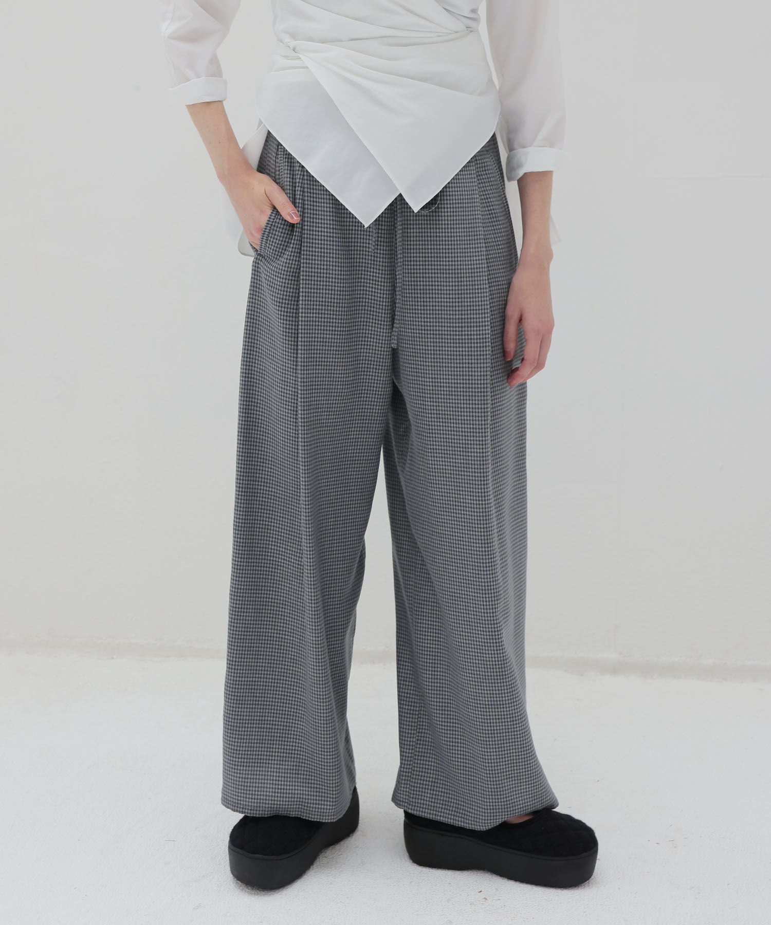 gingham check wide pants