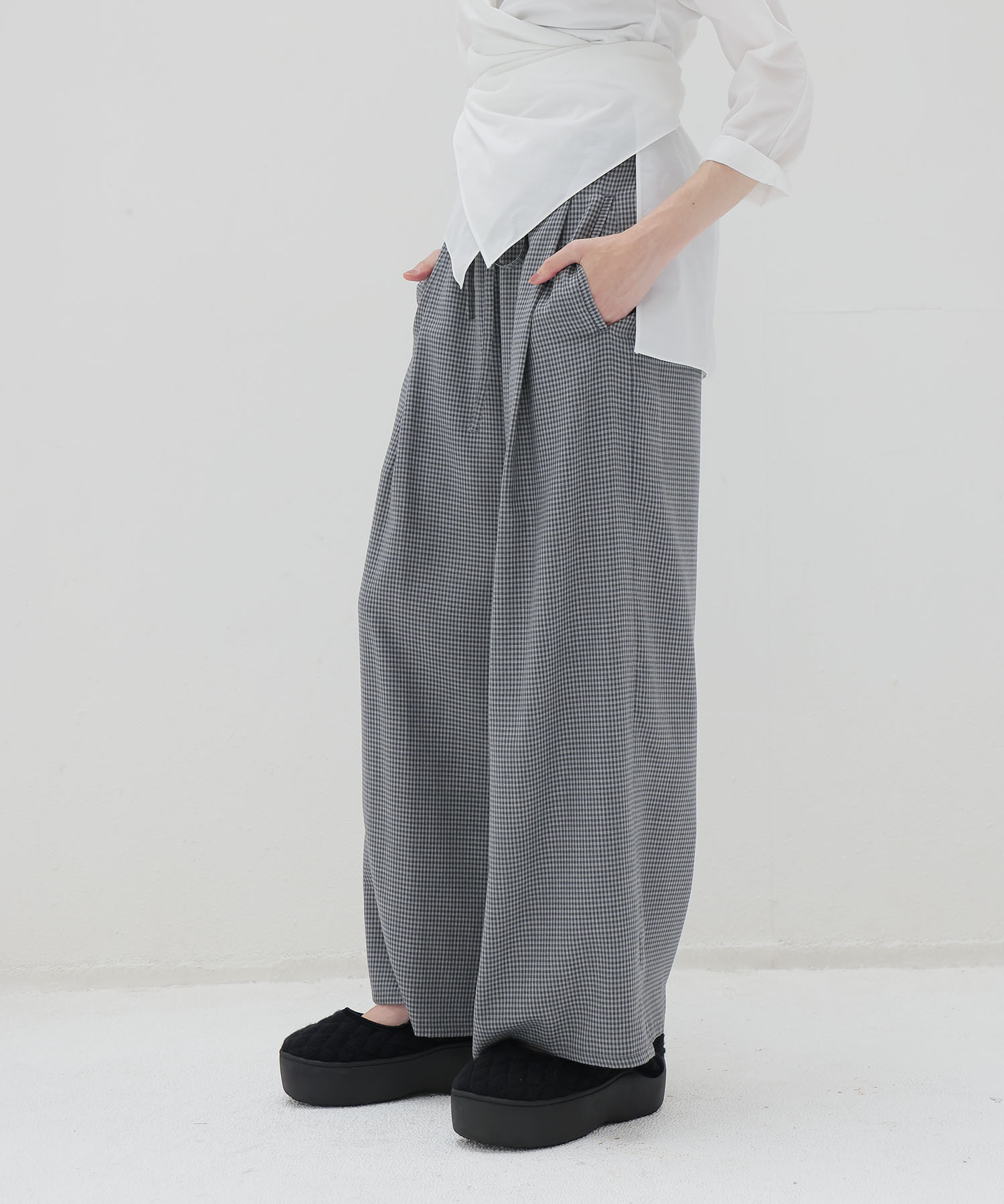 gingham check wide pants