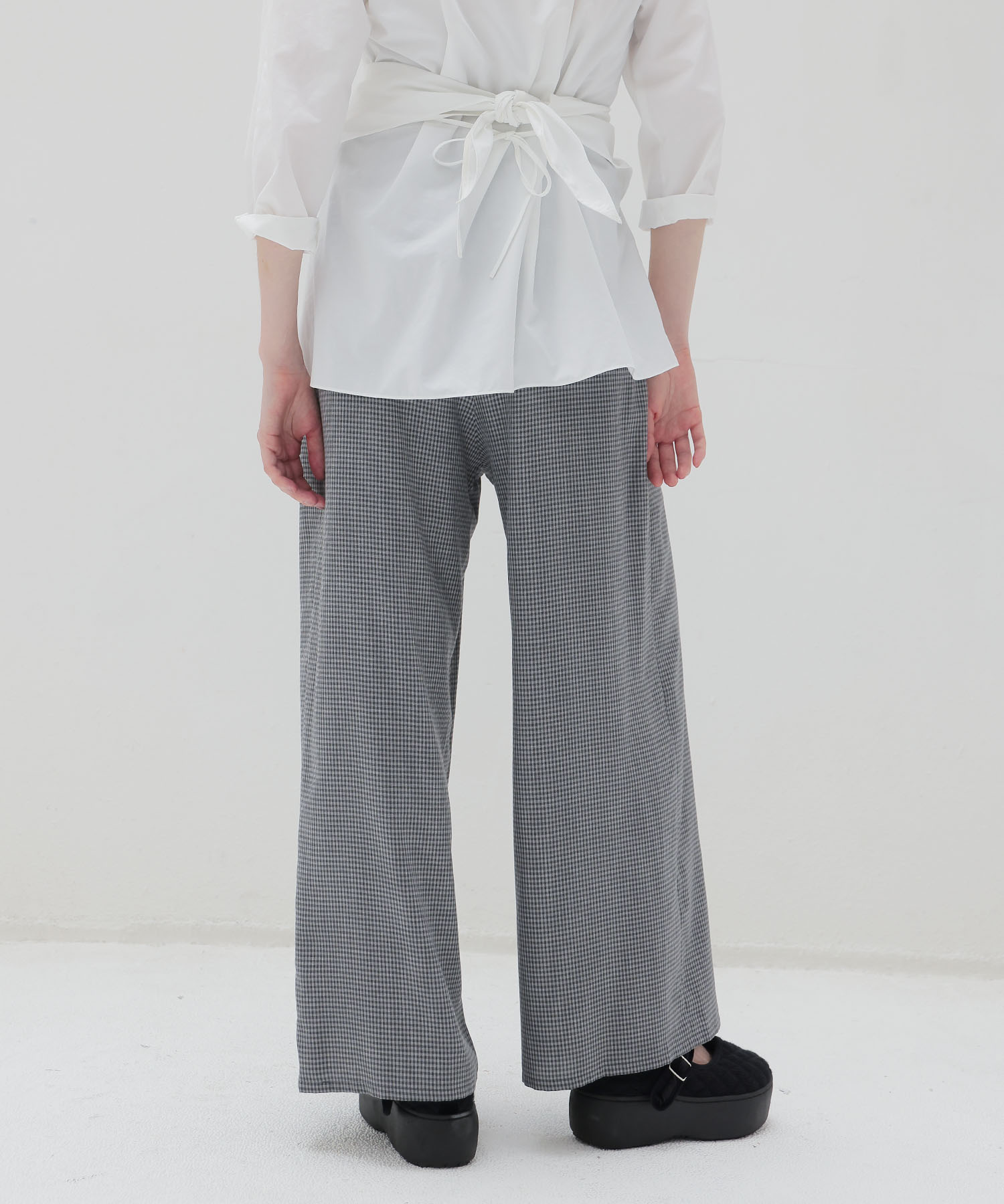 gingham check wide pants