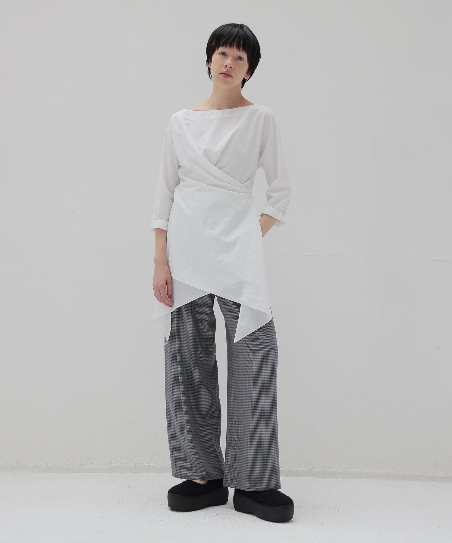 gingham check wide pants