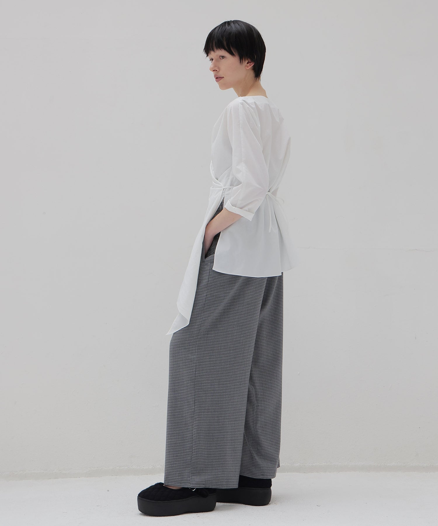 gingham check wide pants