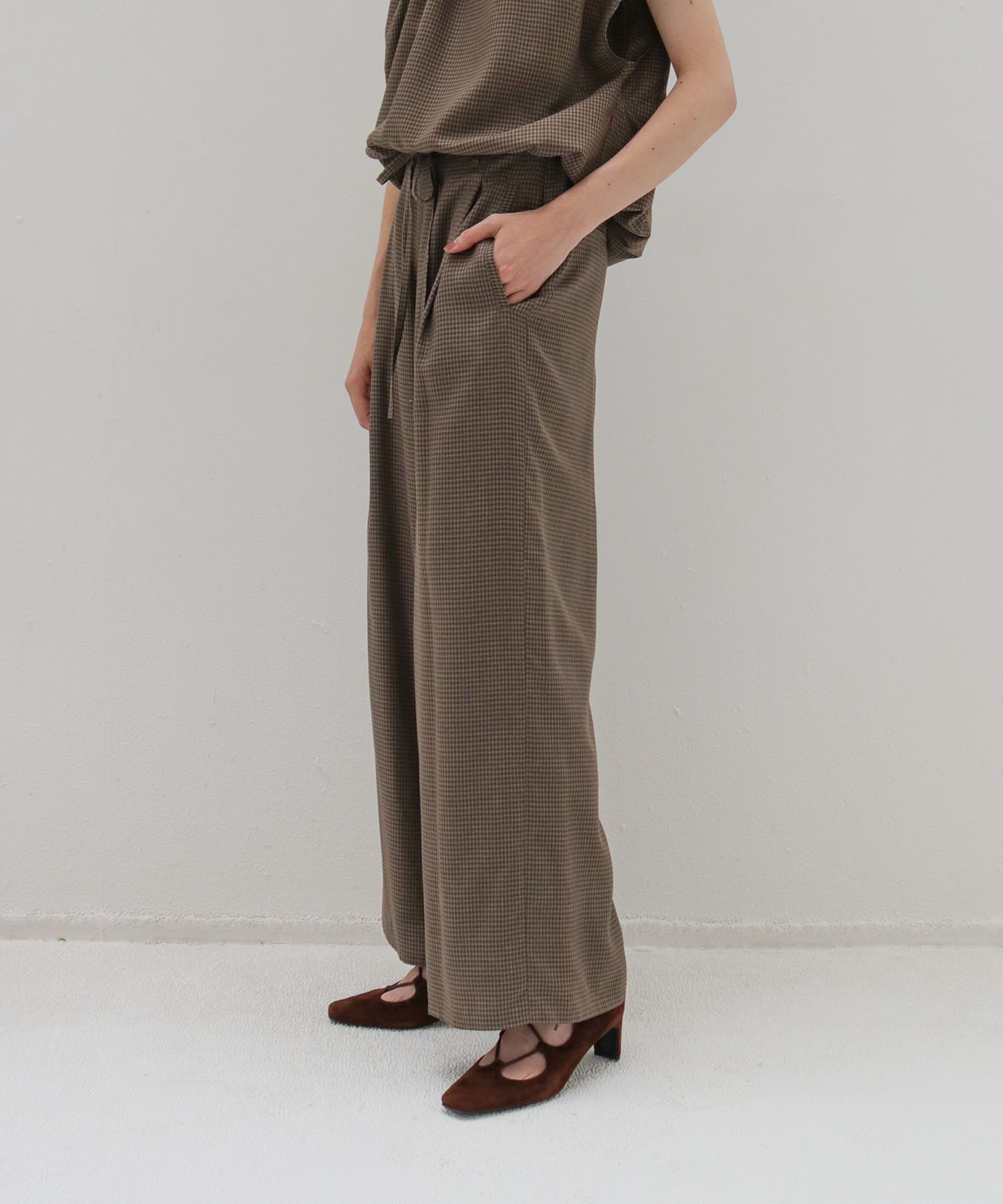 gingham check wide pants