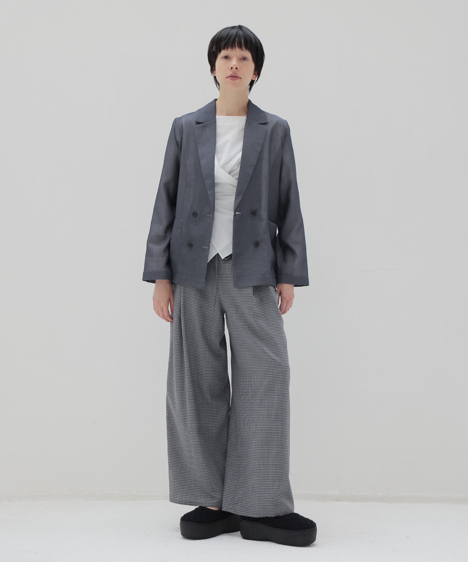 gingham check wide pants