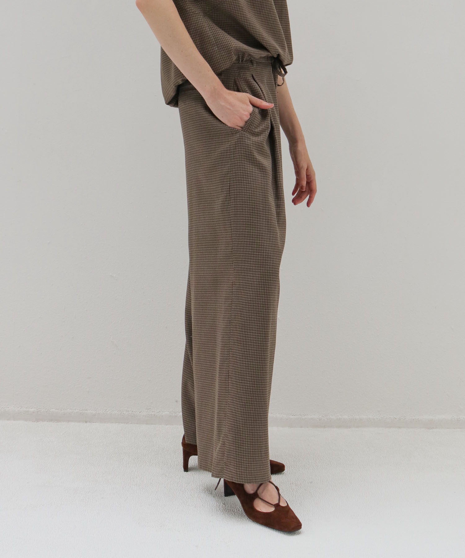 gingham check wide pants