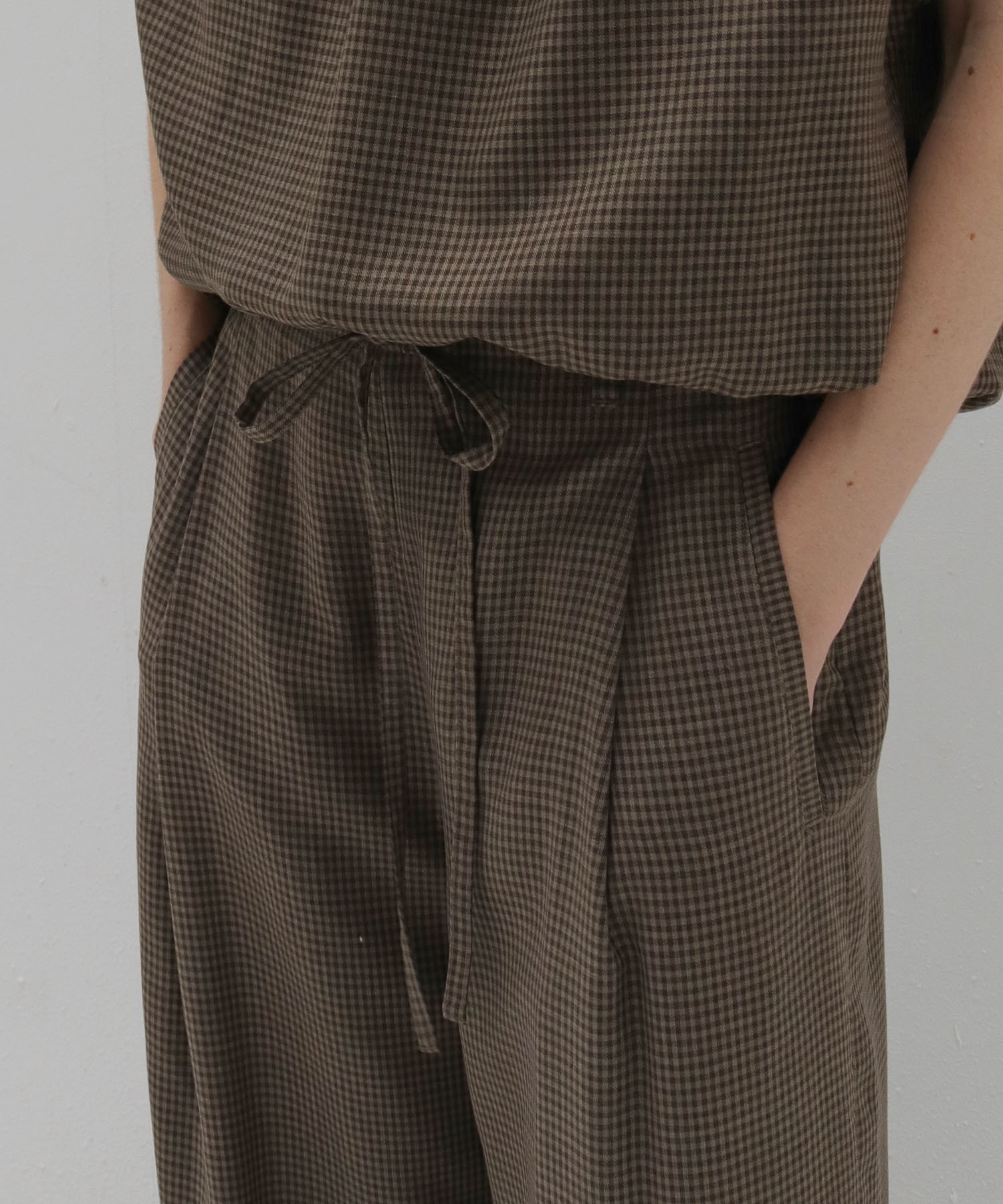 gingham check wide pants