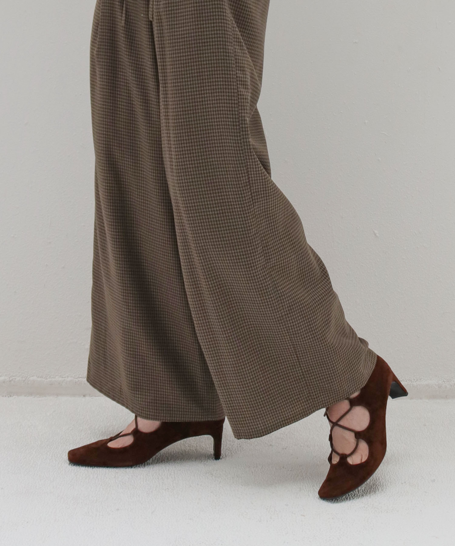 gingham check wide pants