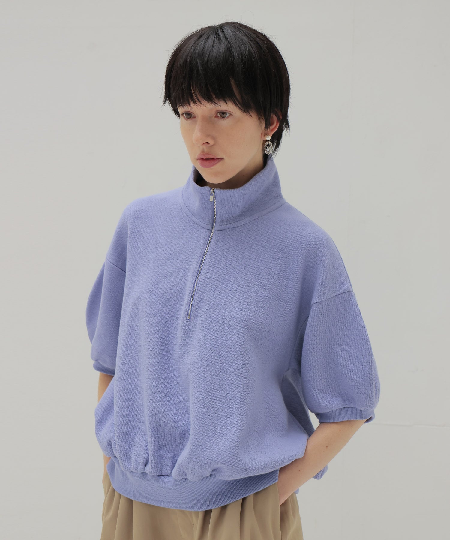 double face zip half sleeve pullover