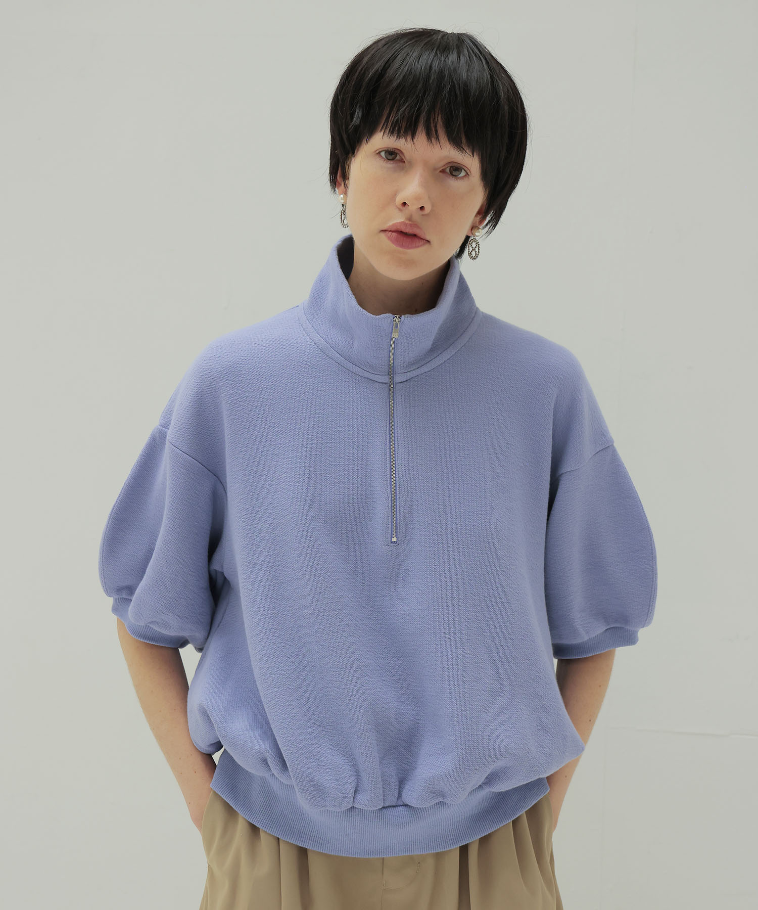double face zip half sleeve pullover