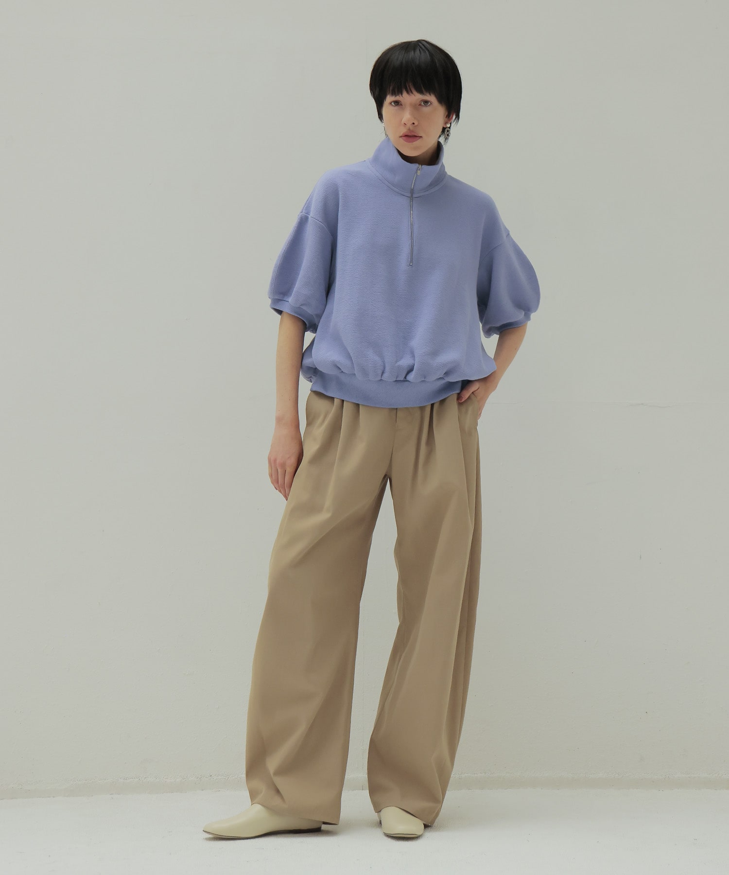 double face zip half sleeve pullover