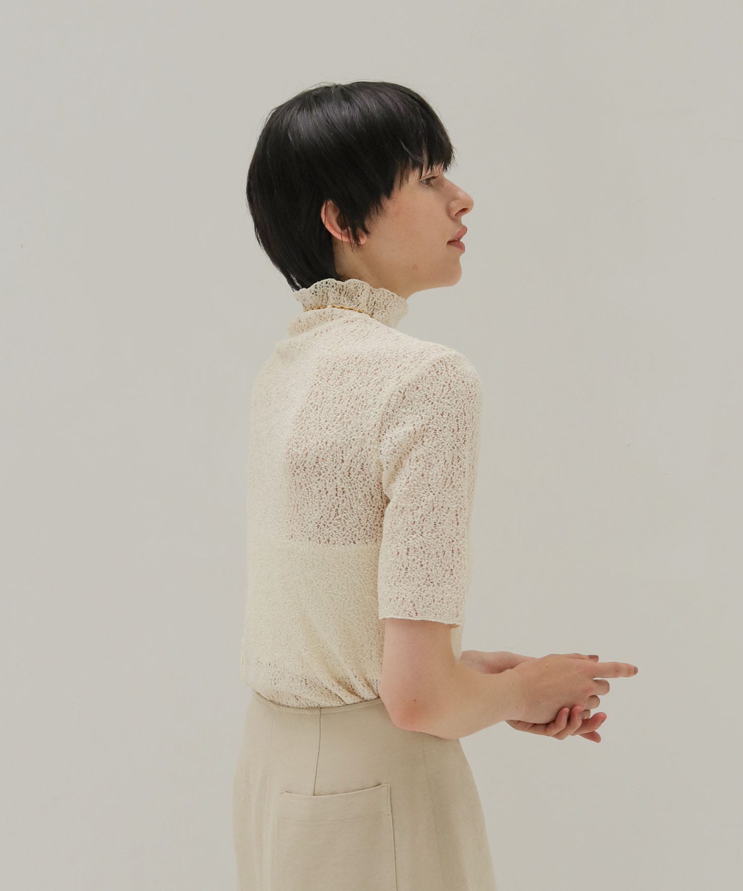 curly raschel half sleeve pullover