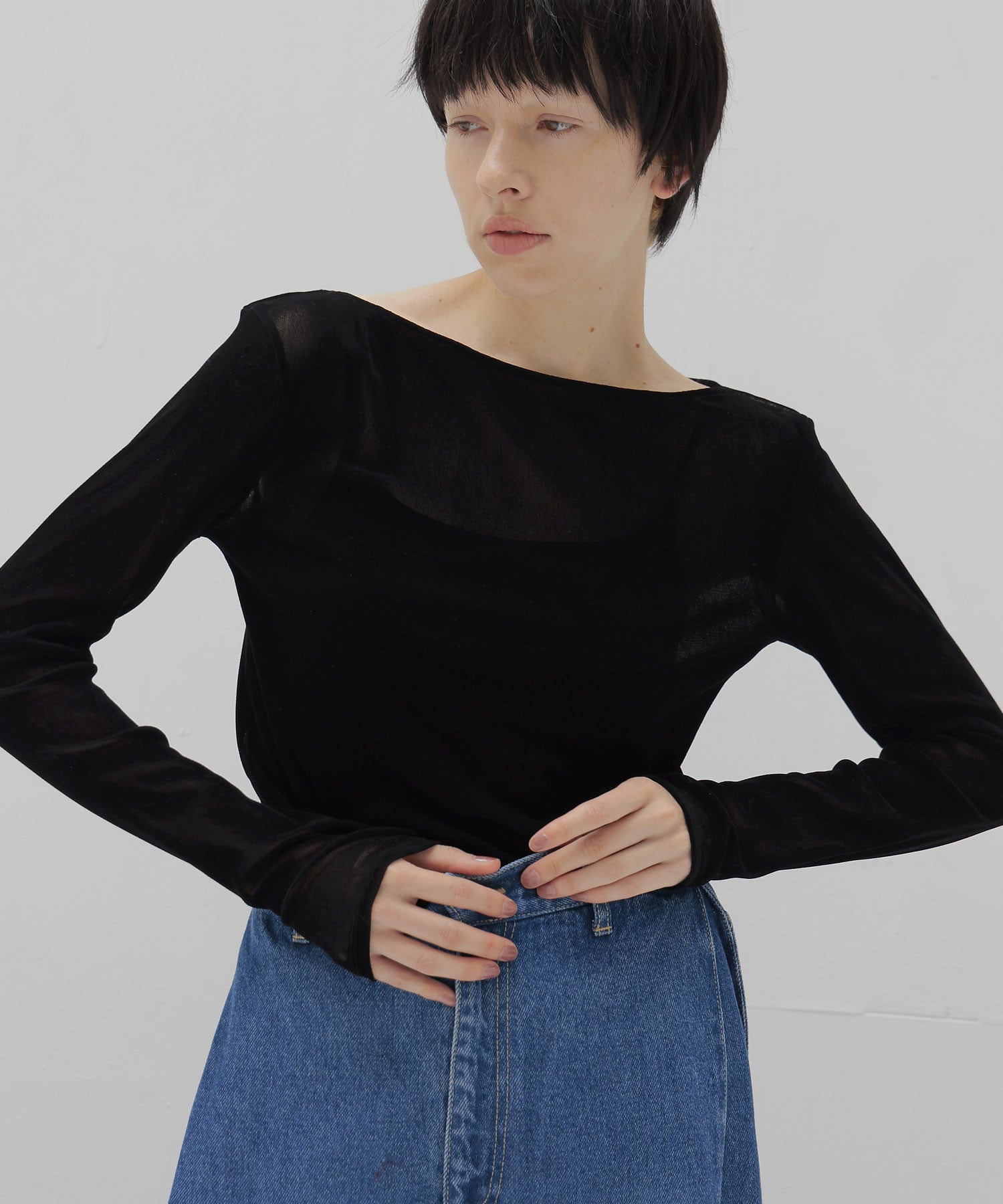 nylon tulle flocky boatneck pull