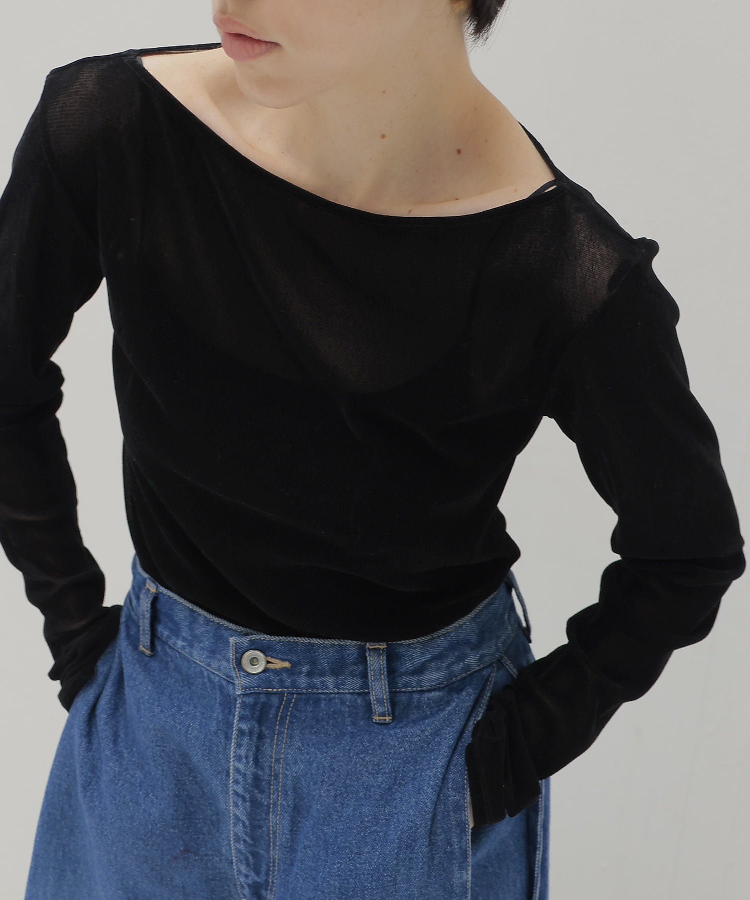 nylon tulle flocky boatneck pull