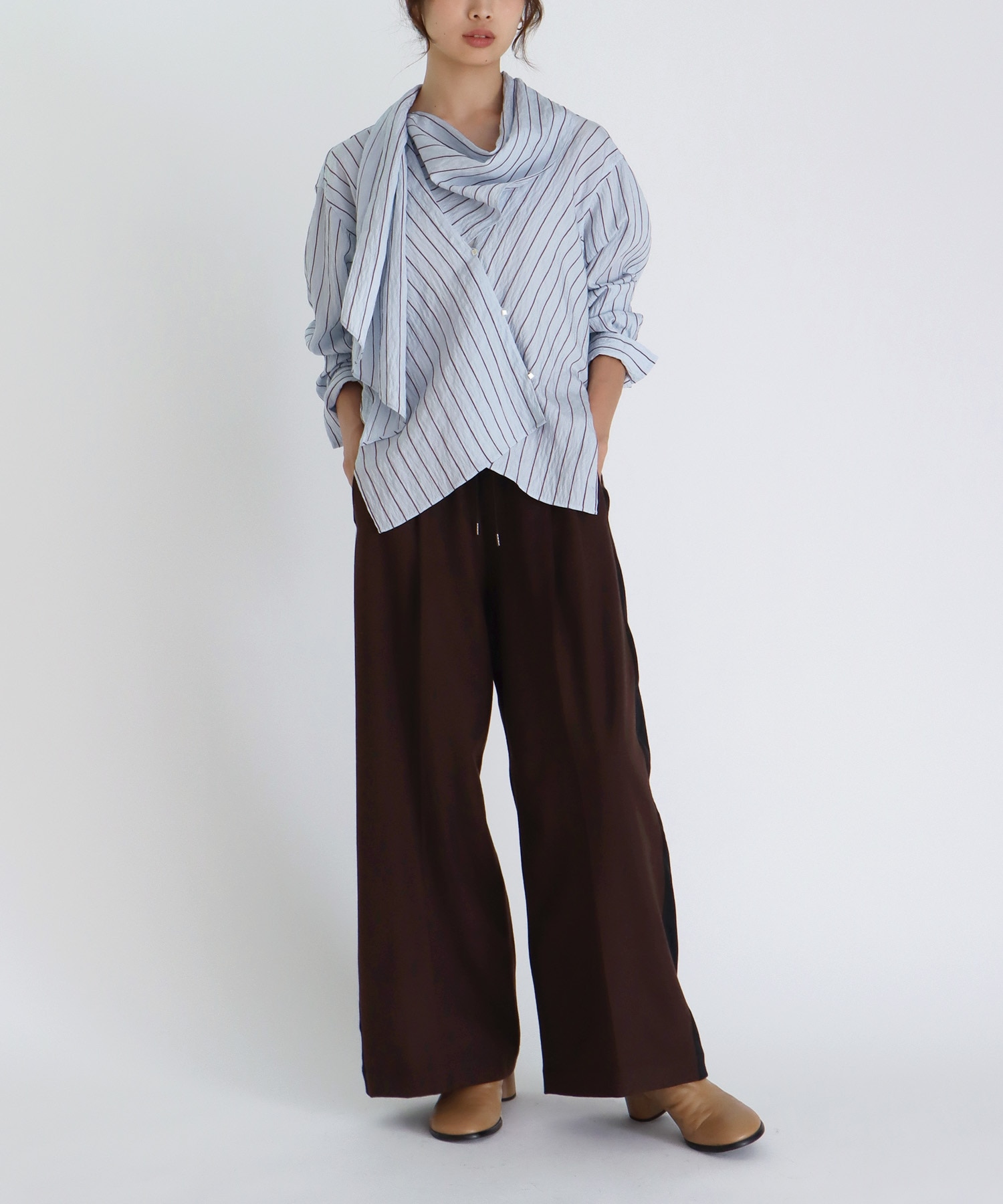 chenille stripe bow blouse