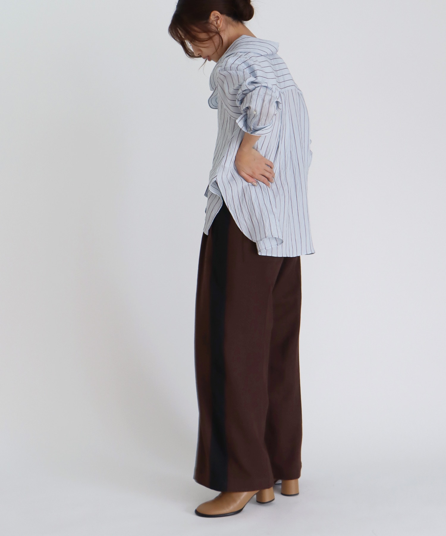 chenille stripe bow blouse
