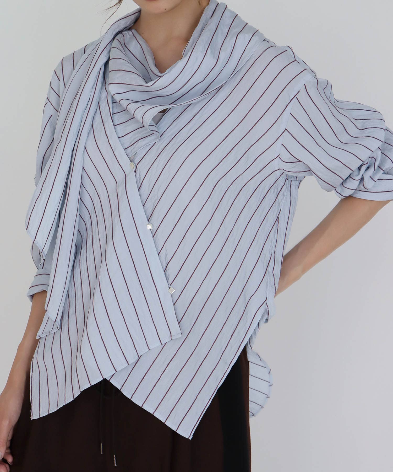 chenille stripe bow blouse