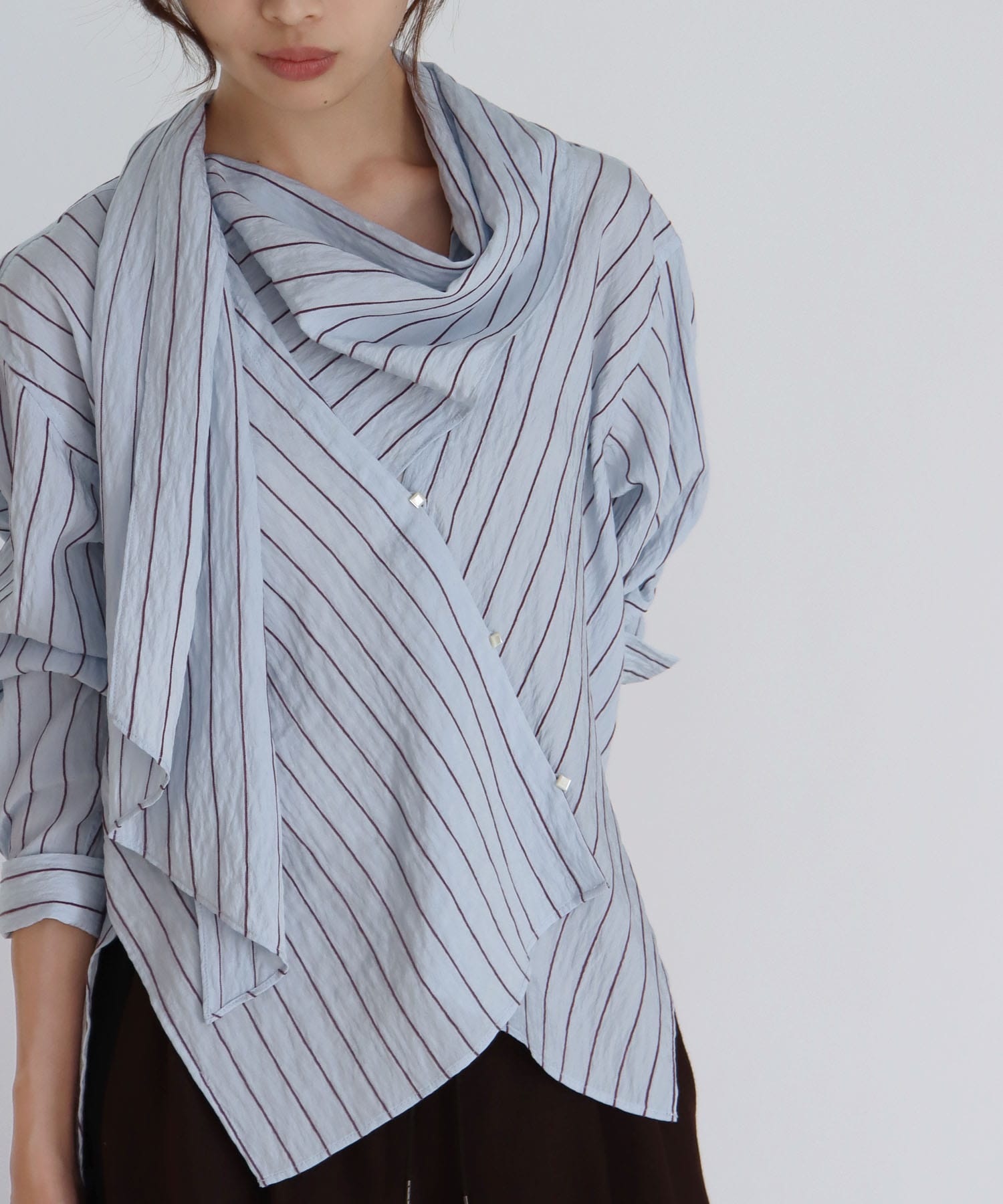 chenille stripe bow blouse