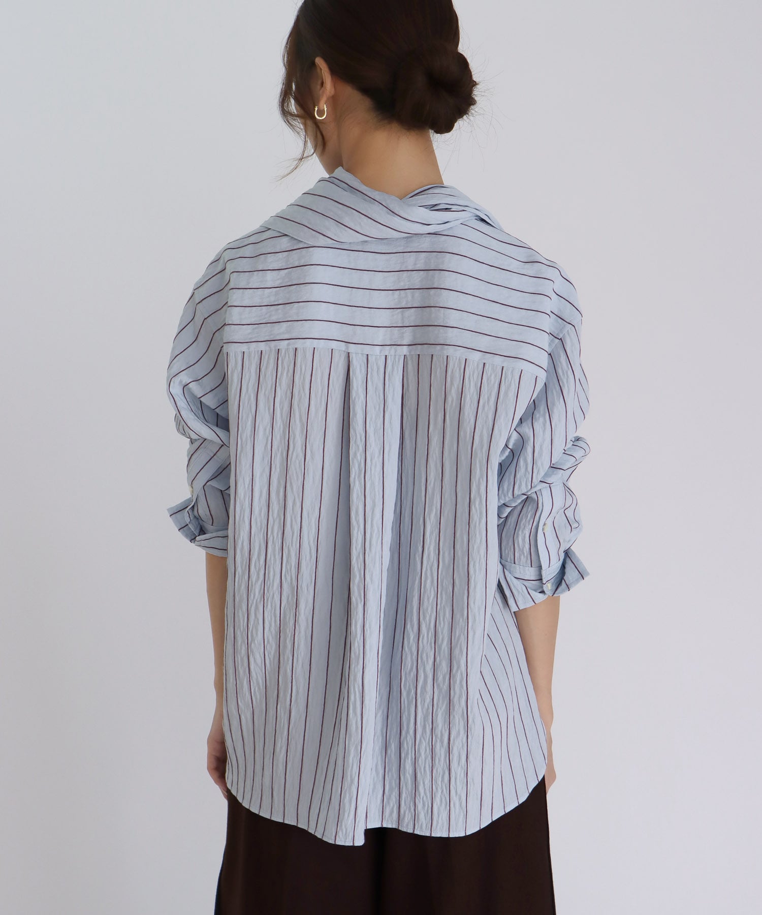 chenille stripe bow blouse
