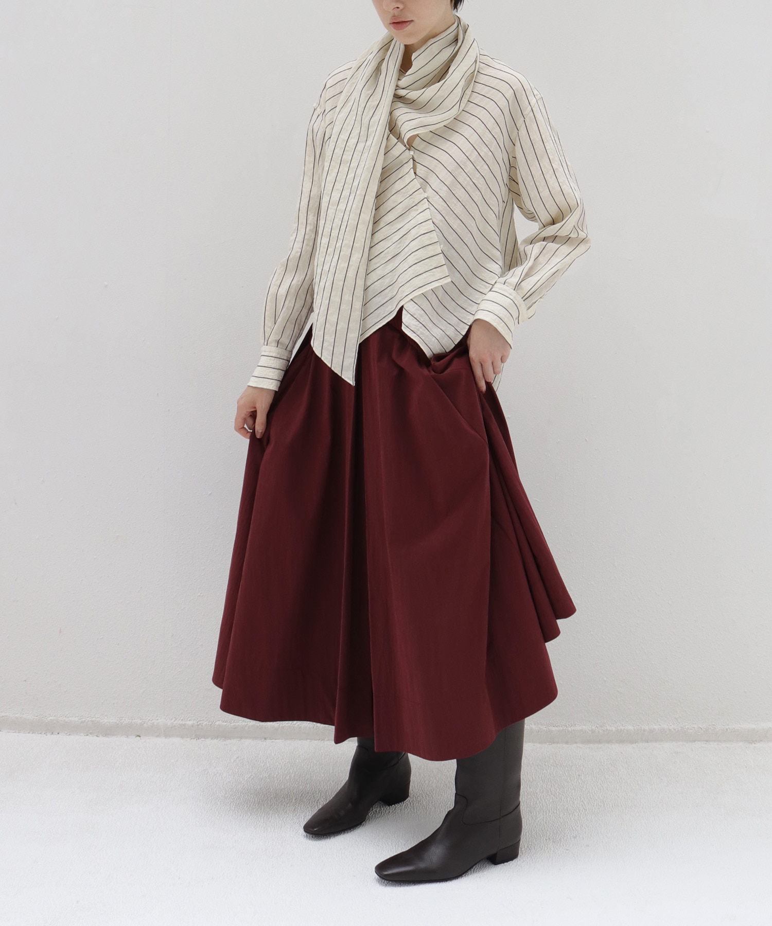 chenille stripe bow blouse