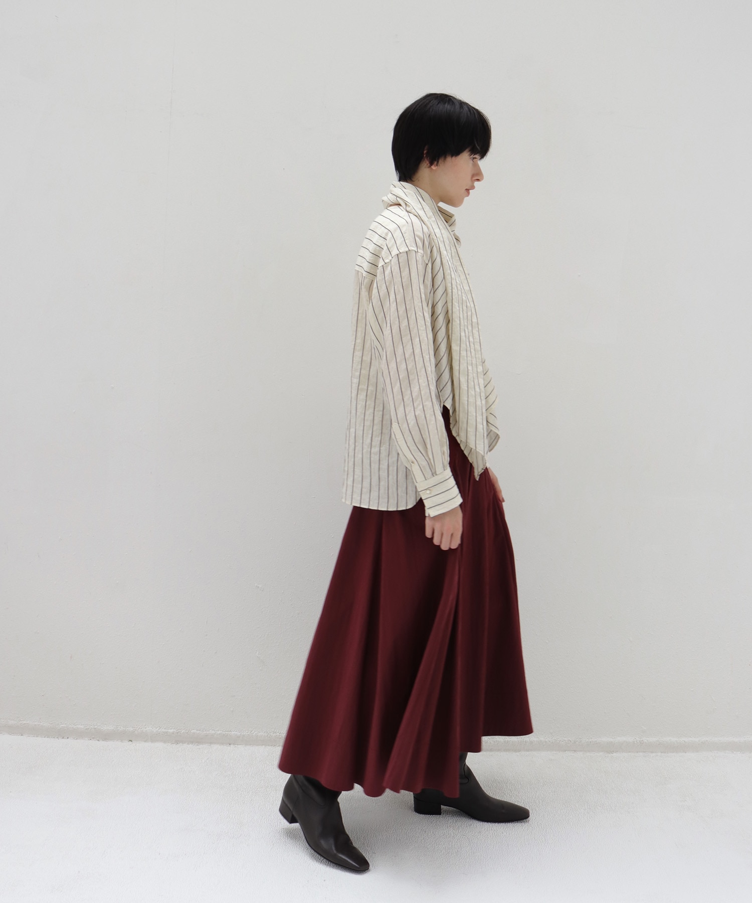 chenille stripe bow blouse