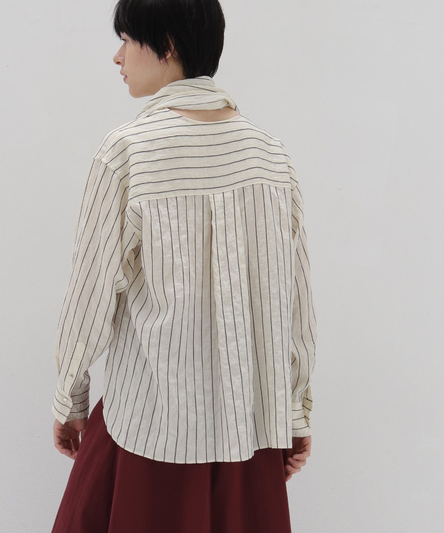 chenille stripe bow blouse