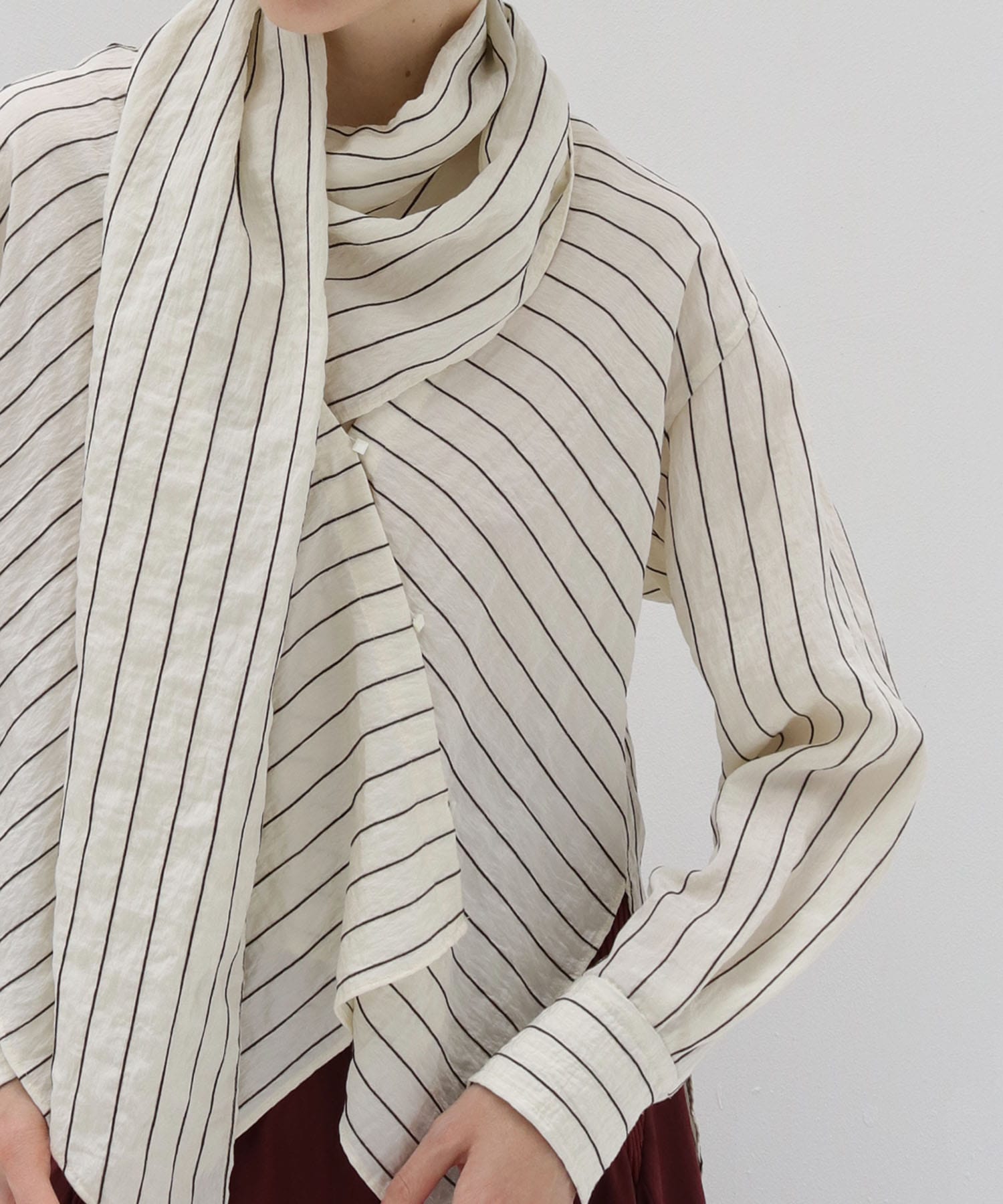 chenille stripe bow blouse
