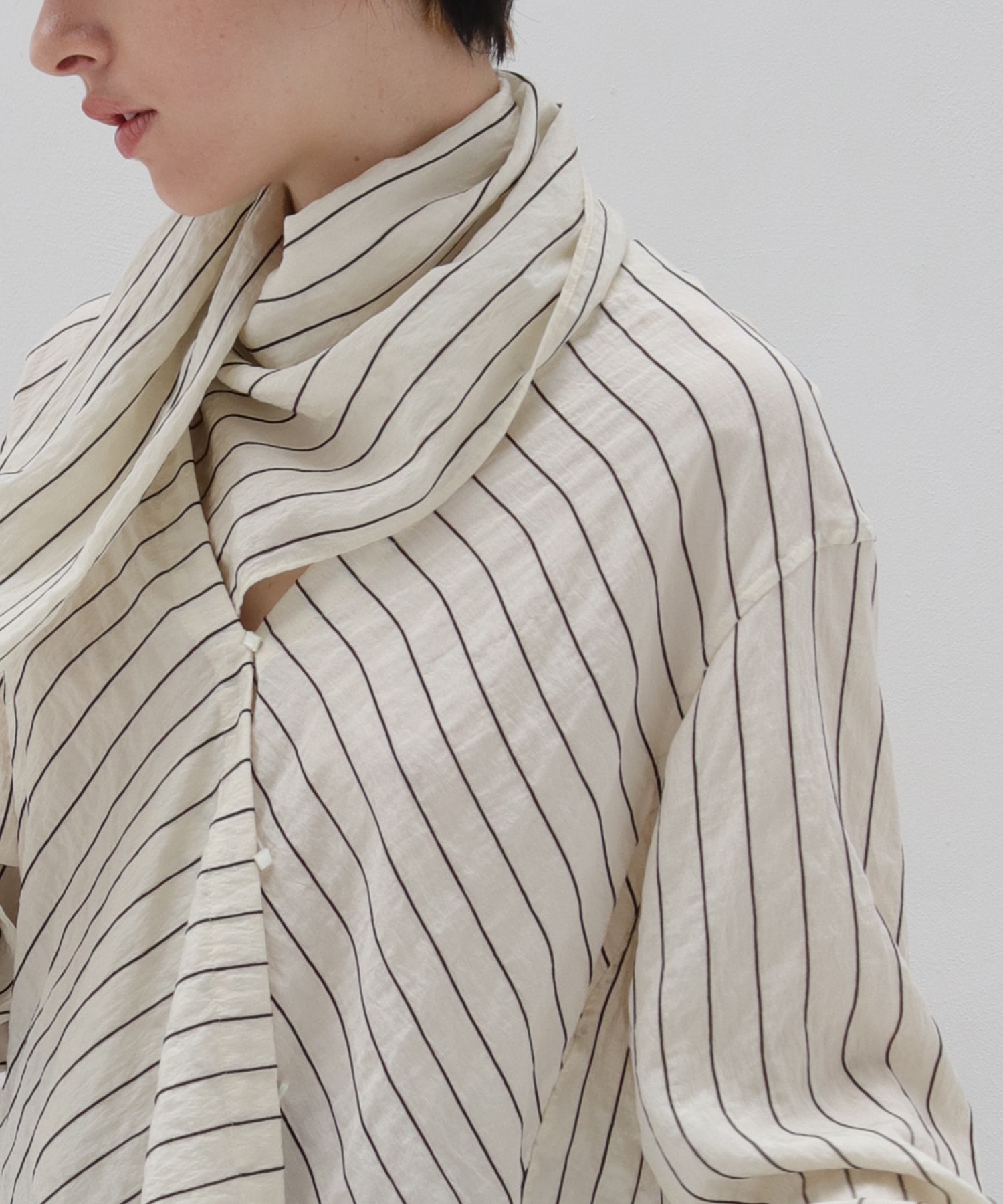 chenille stripe bow blouse