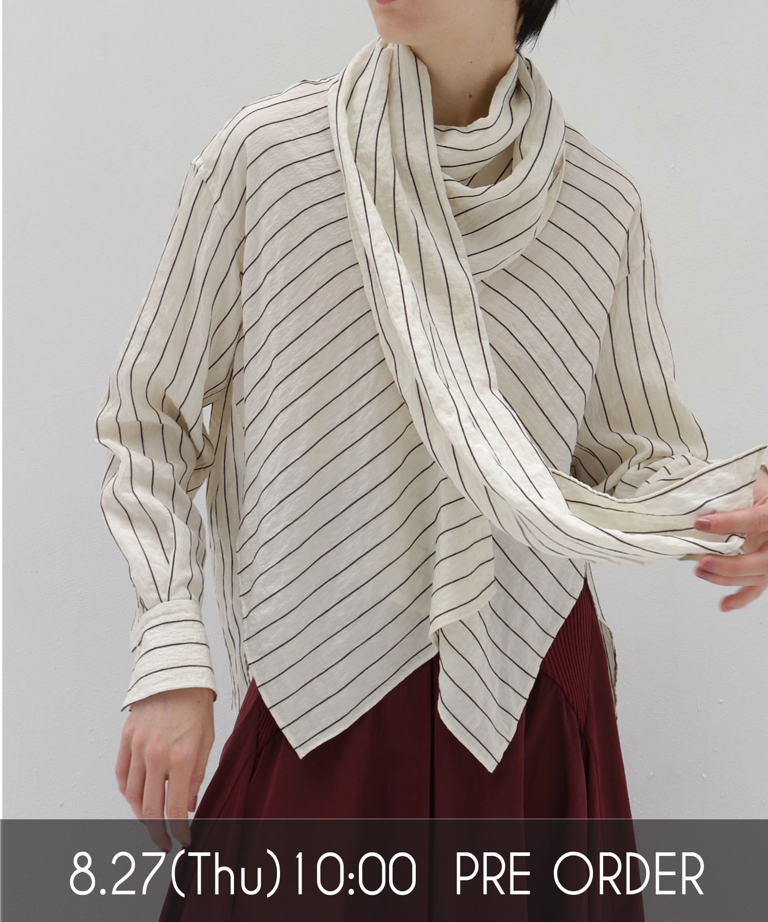 chenille stripe bow blouse