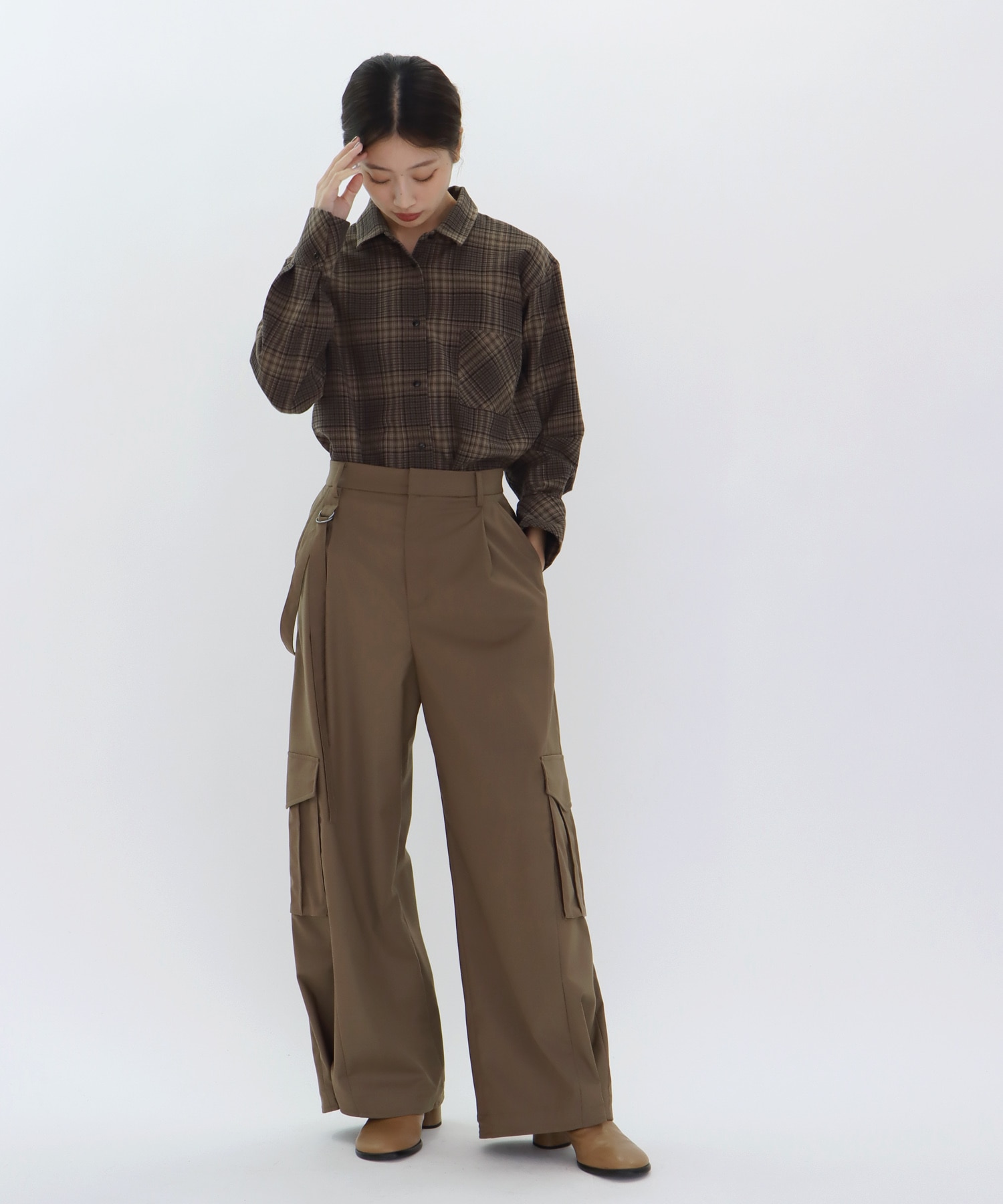 wave hem check shirt