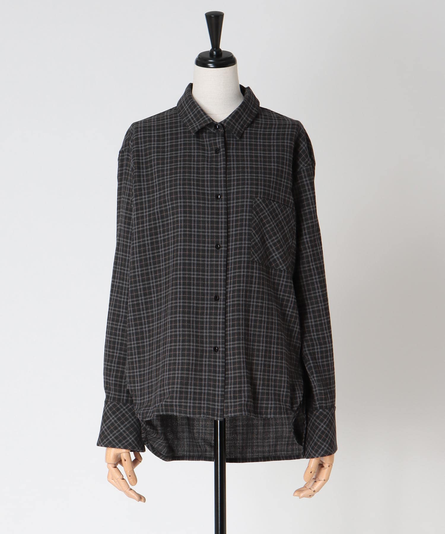wave hem check shirt