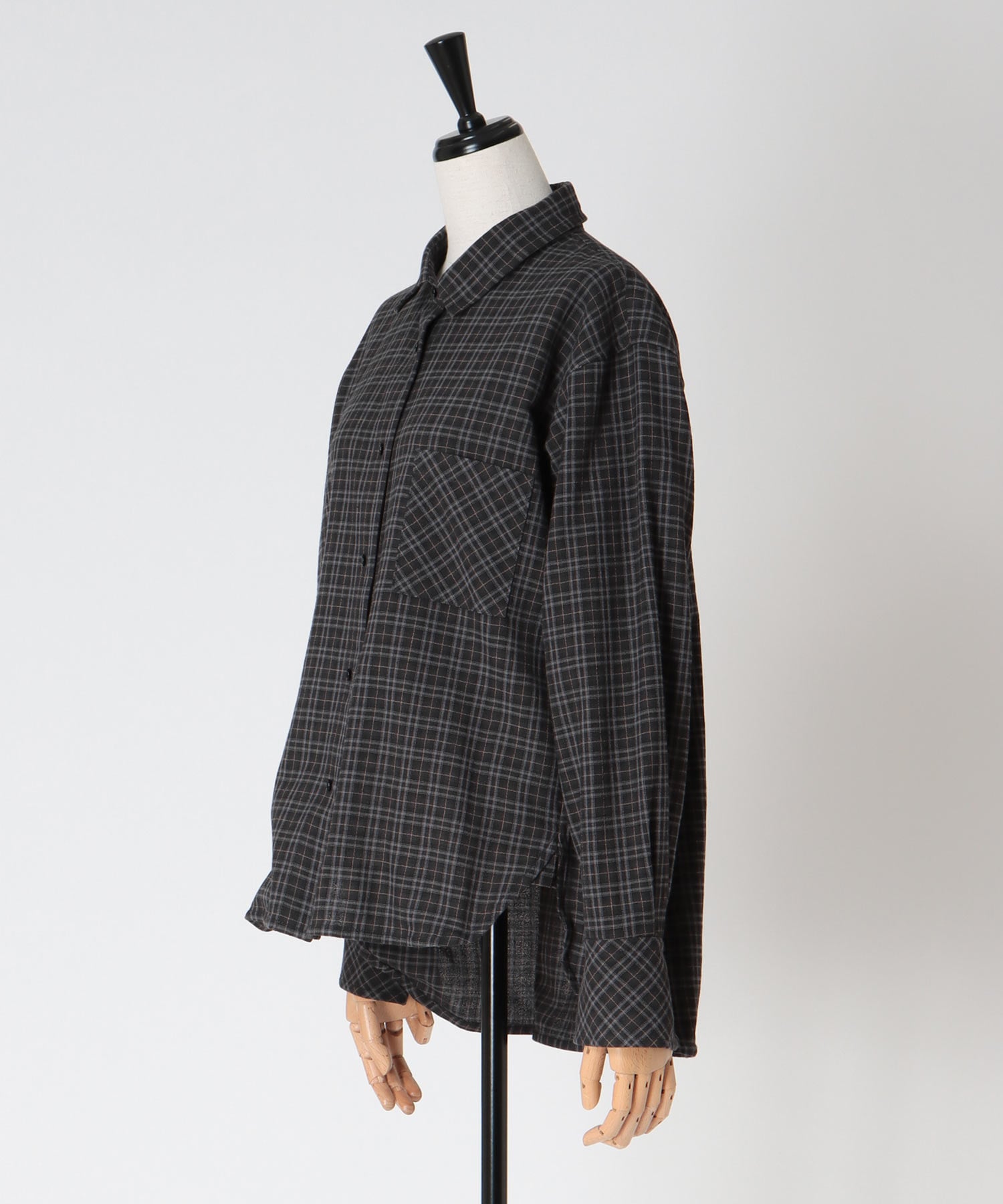 wave hem check shirt
