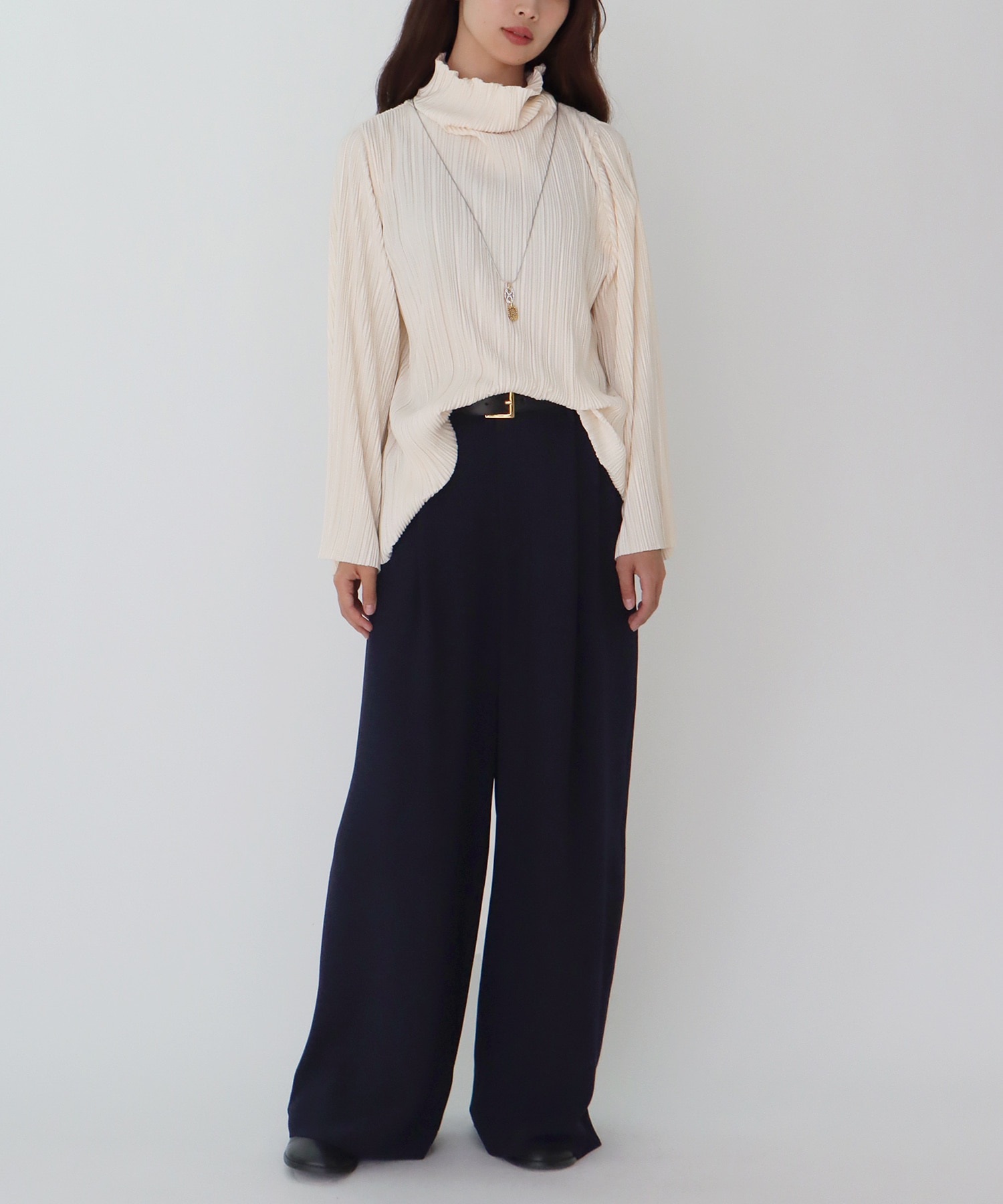 pleats funnel neck blouse