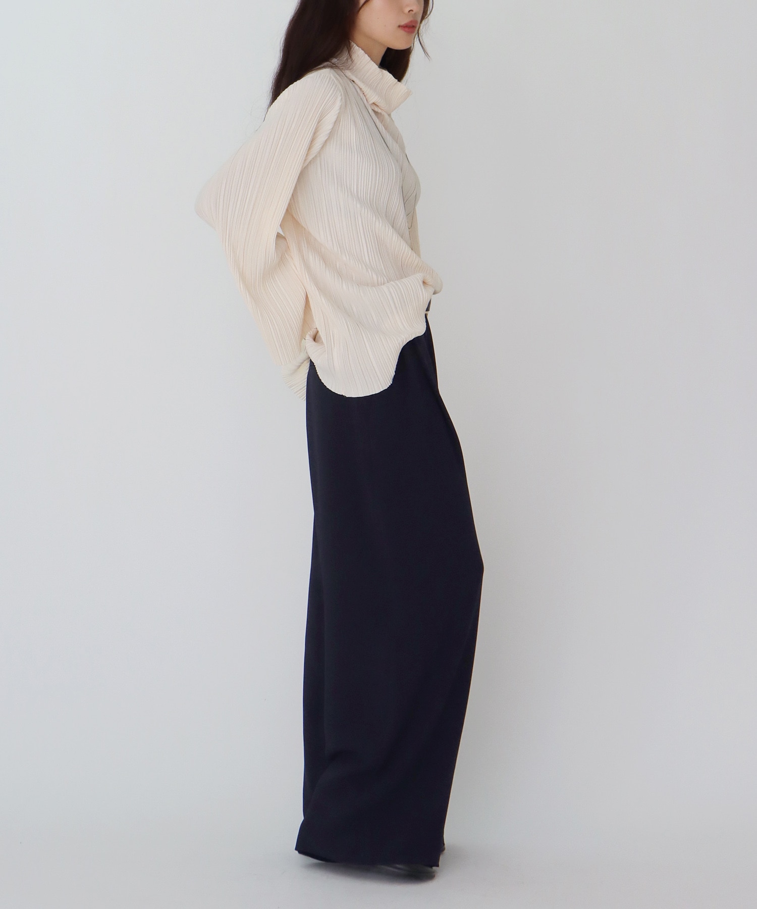 pleats funnel neck blouse