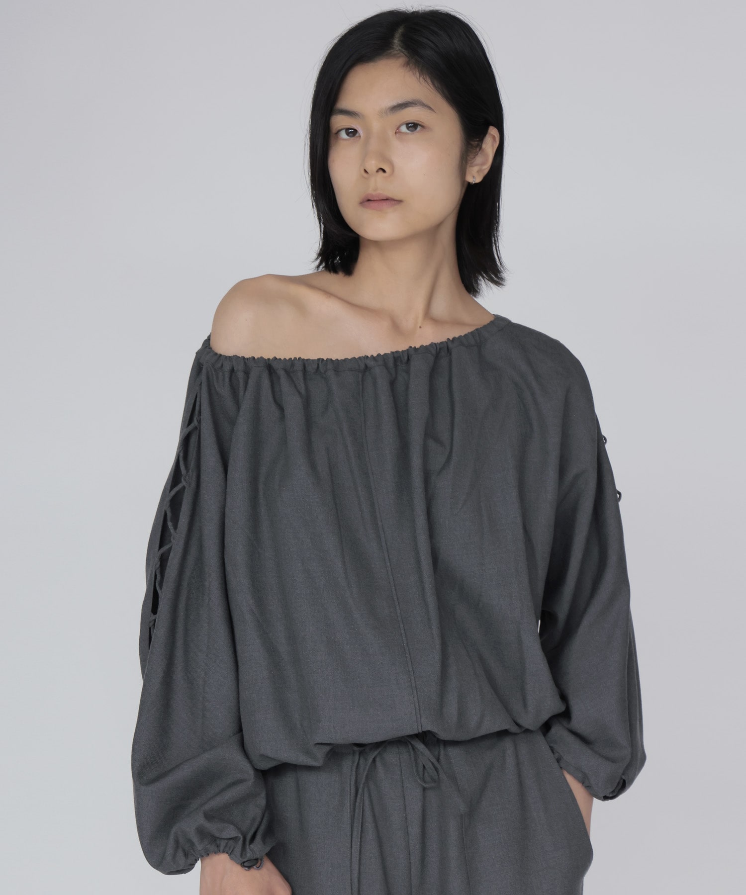 Zig-Zag lace up blouse