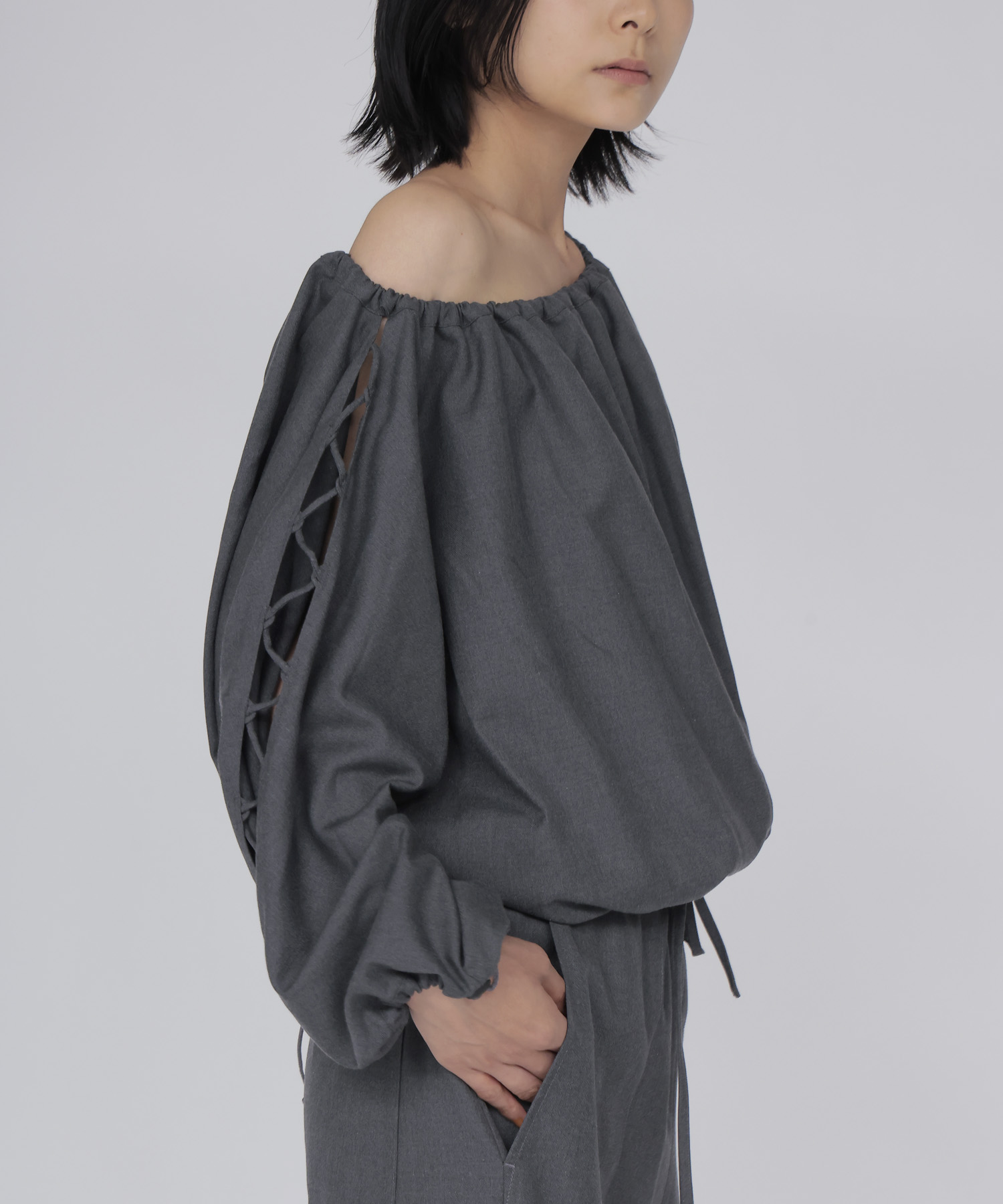 Zig-Zag lace up blouse