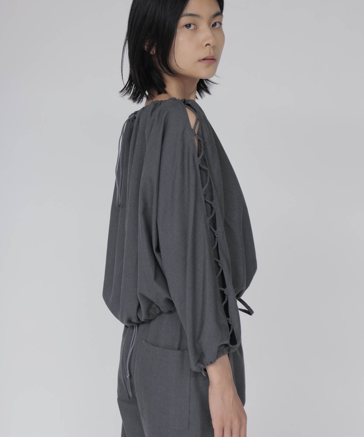 Zig-Zag lace up blouse