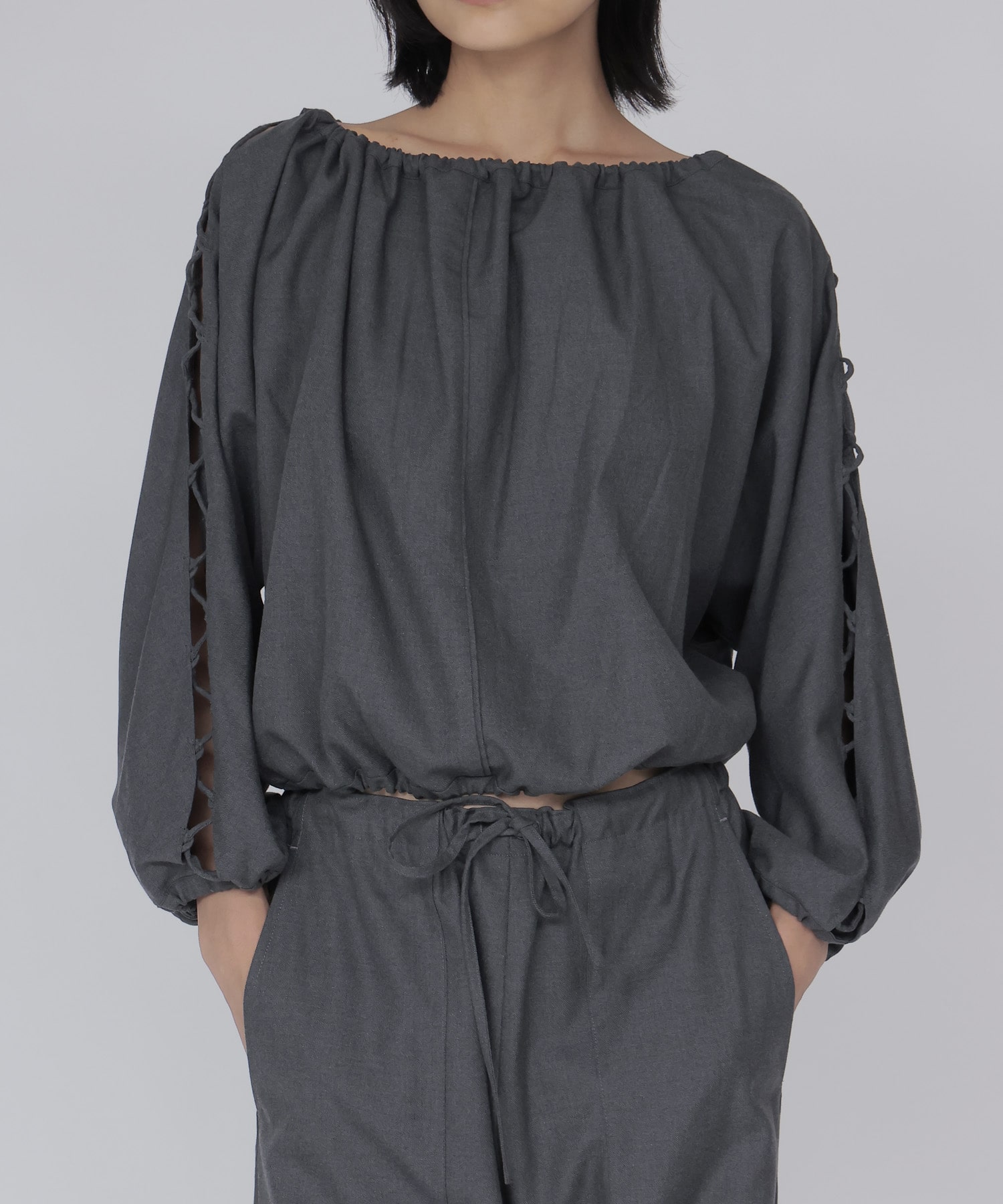 Zig-Zag lace up blouse
