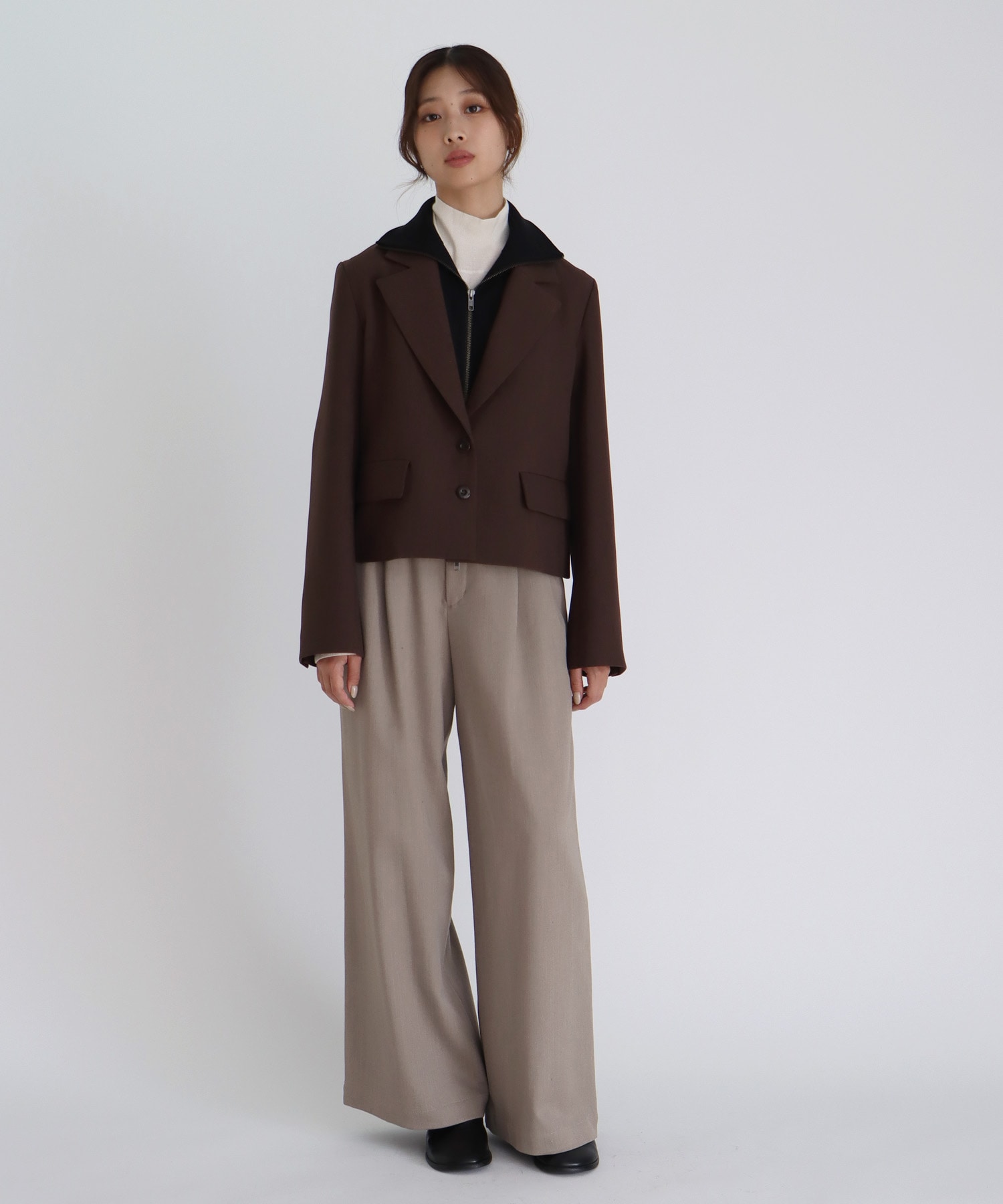 attachable knit collar short jacket