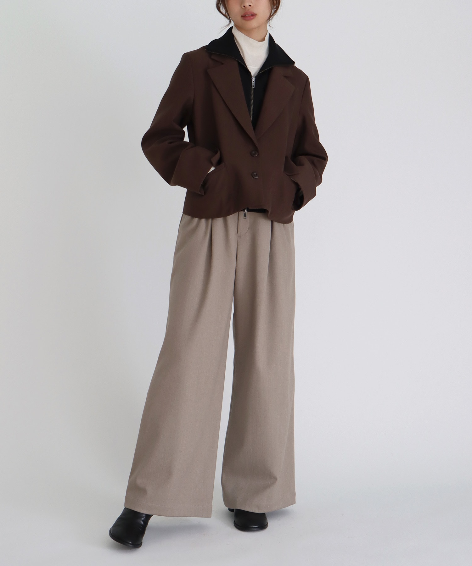 attachable knit collar short jacket