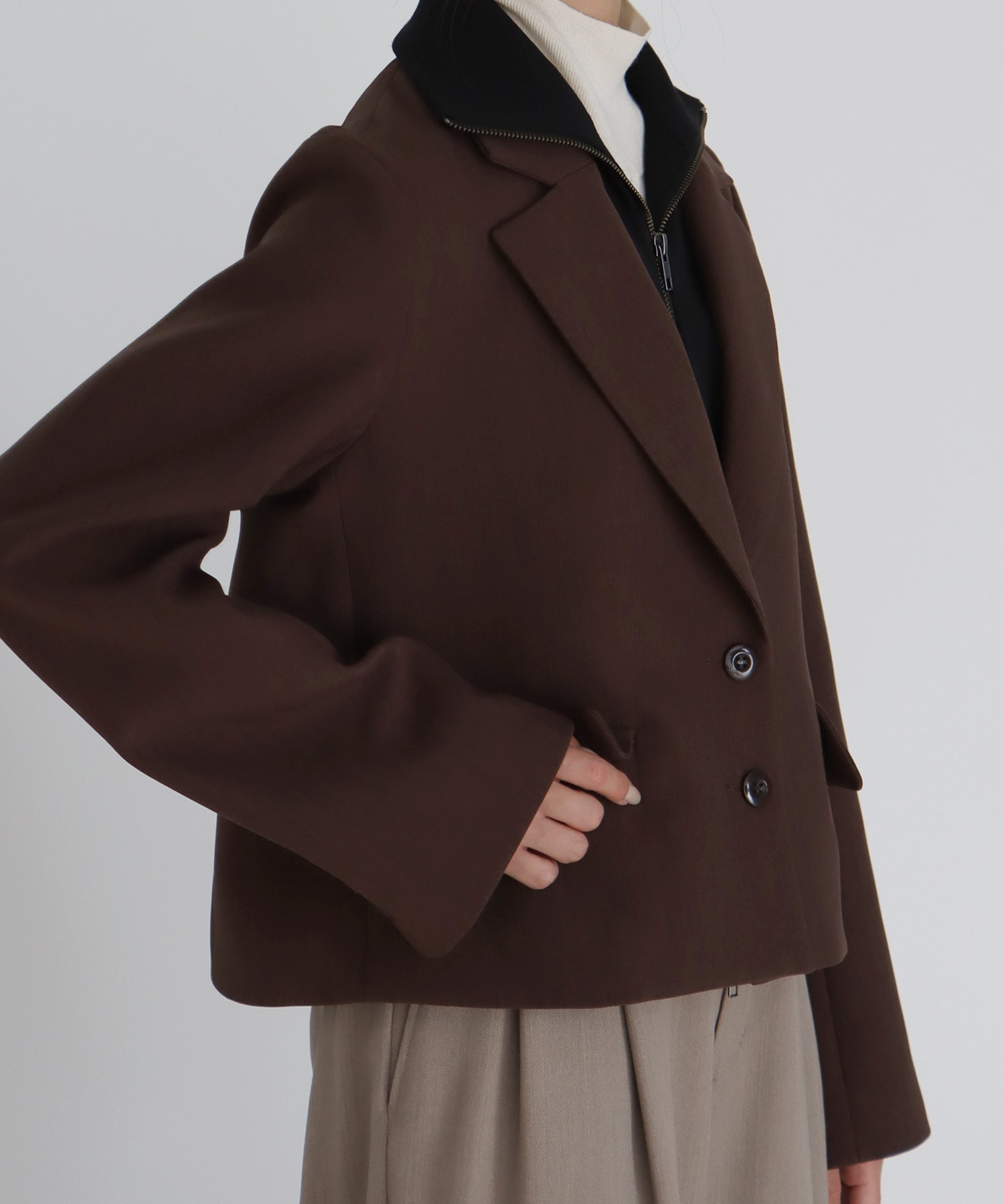 attachable knit collar short jacket