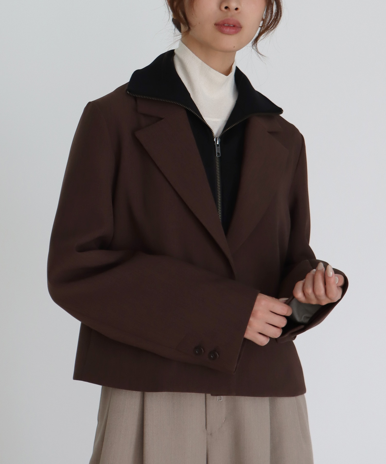 attachable knit collar short jacket