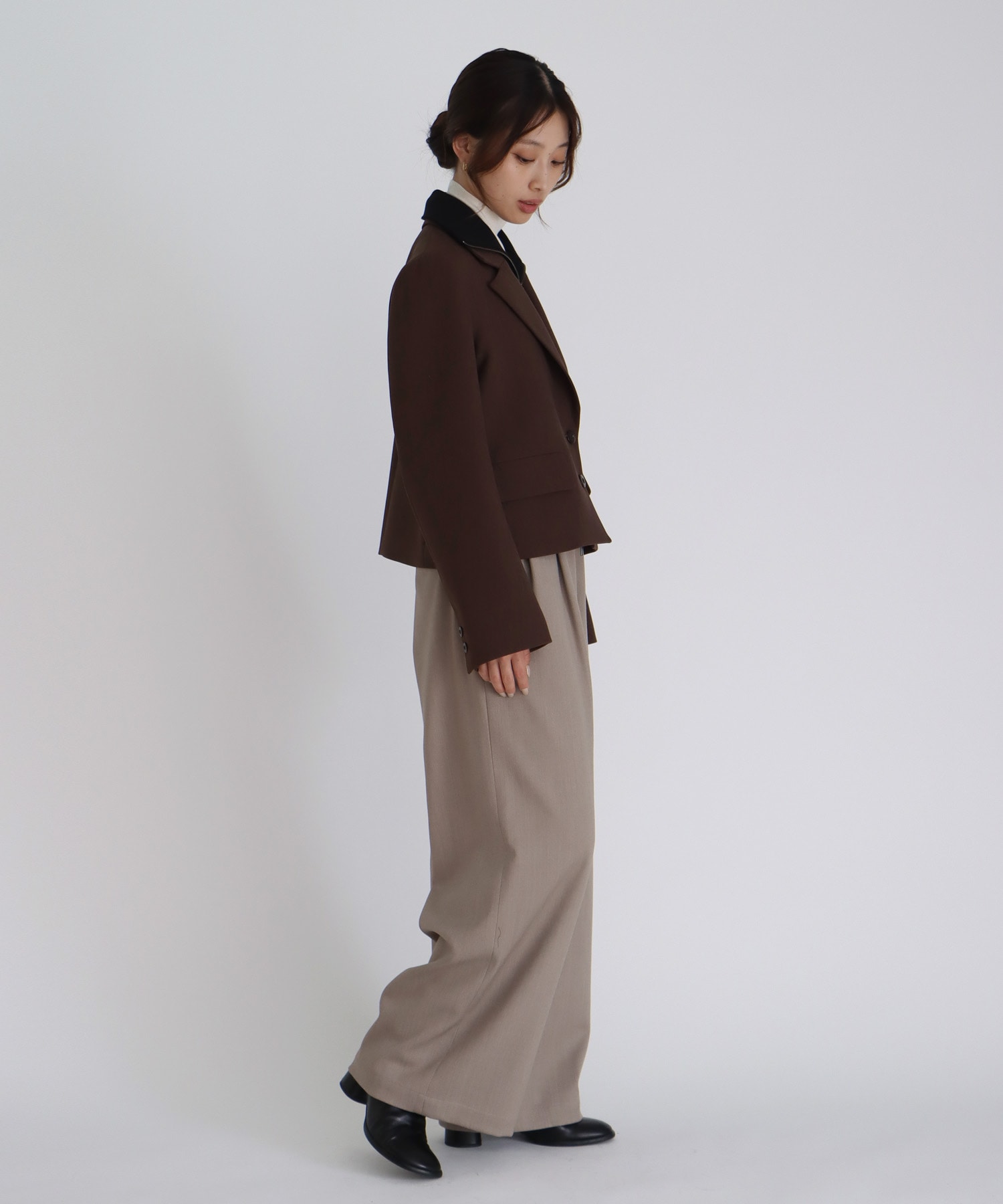 attachable knit collar short jacket
