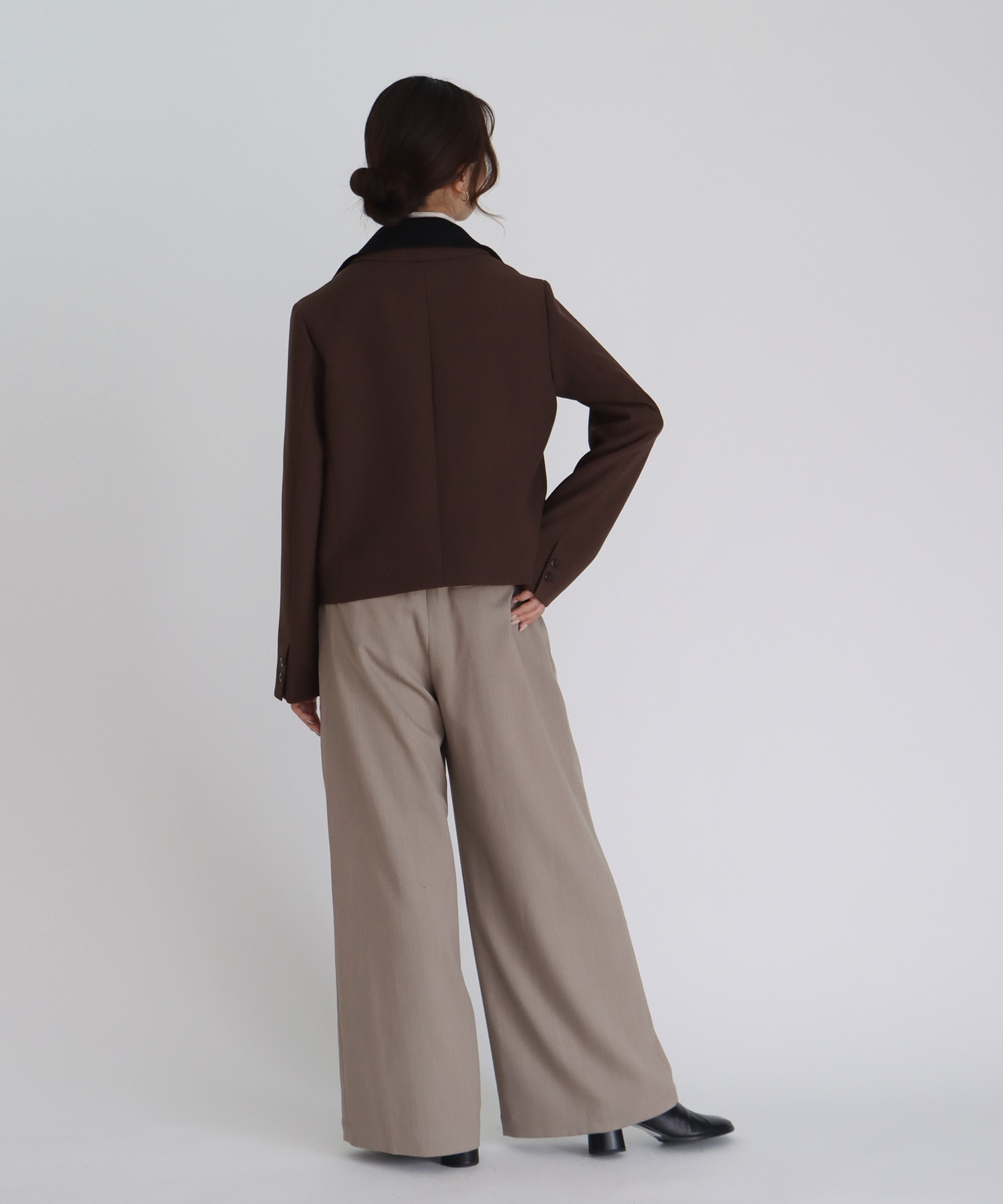 attachable knit collar short jacket
