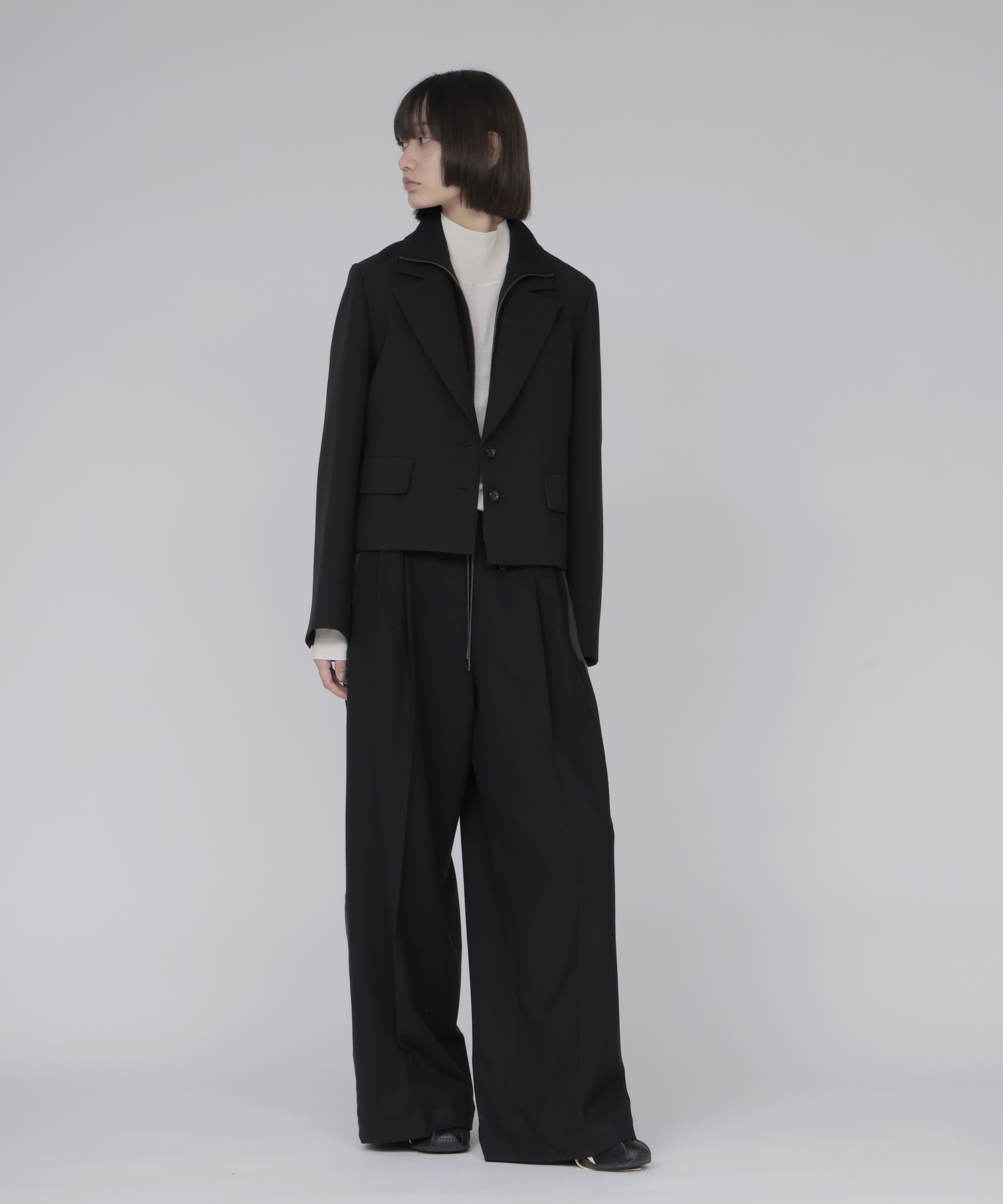 attachable knit collar short jacket