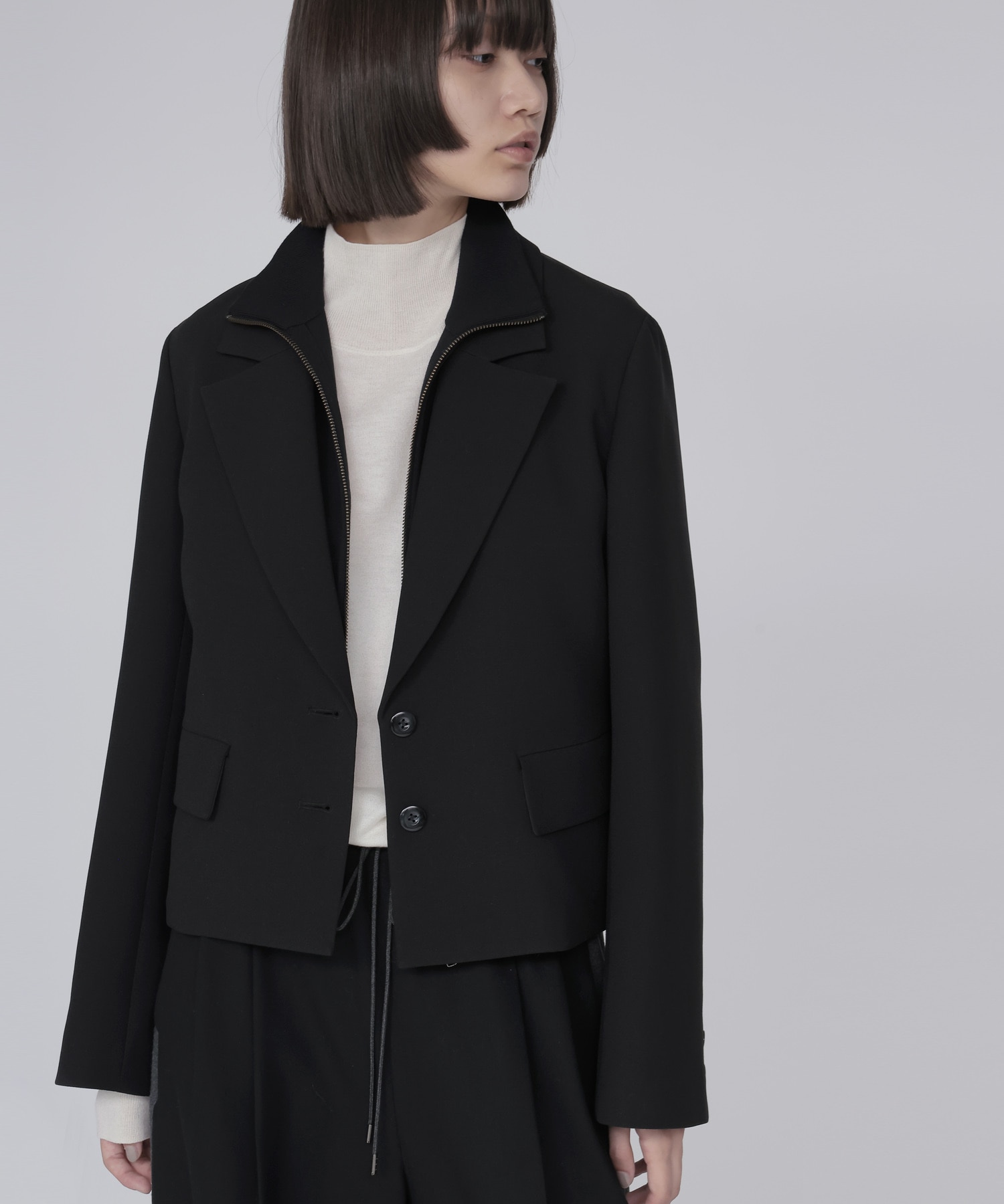 attachable knit collar short jacket