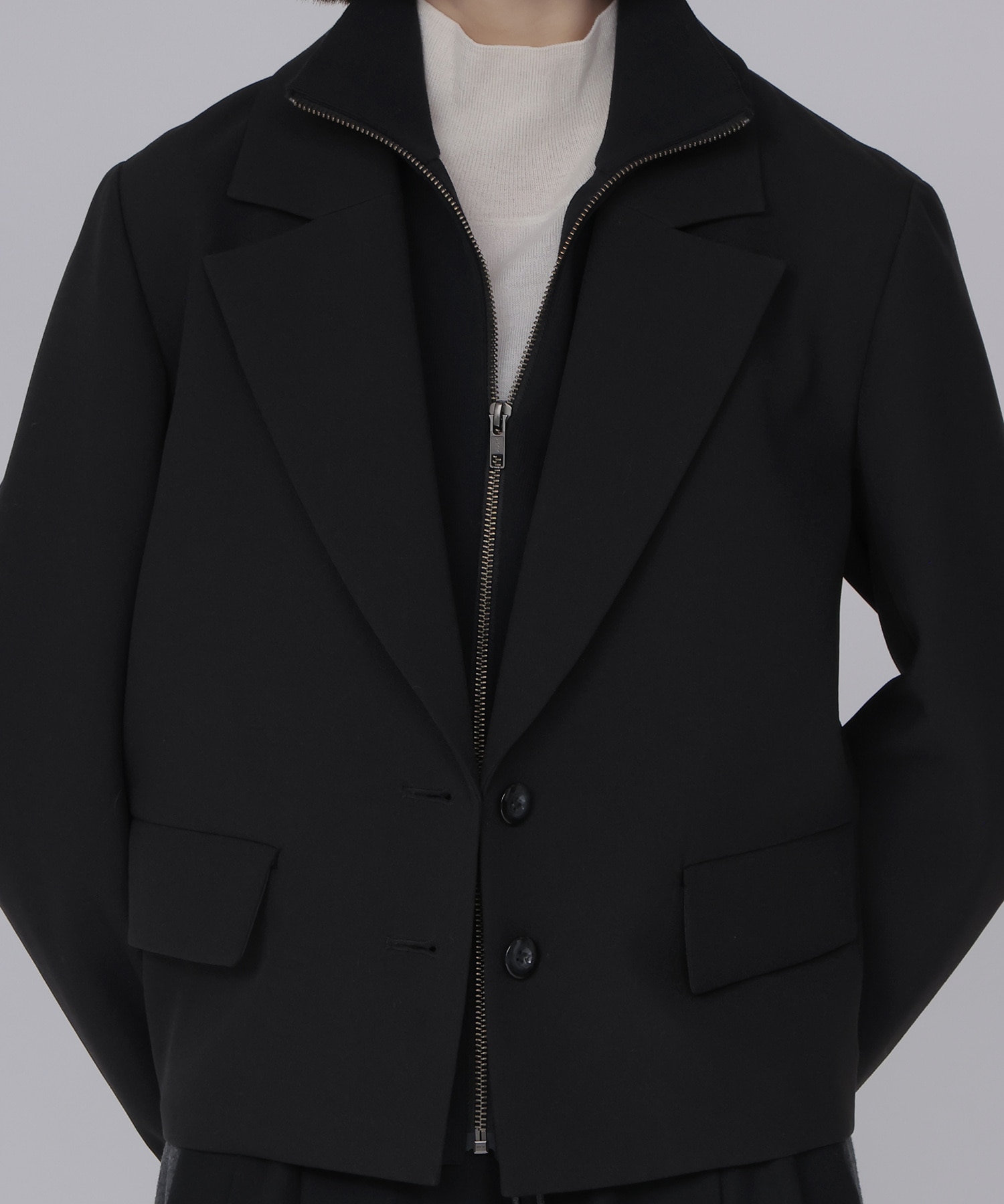 attachable knit collar short jacket