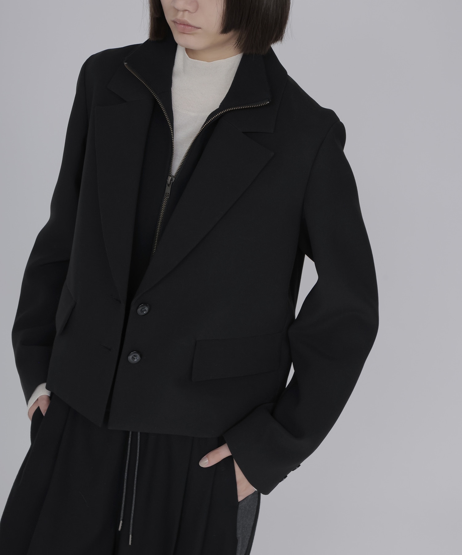 attachable knit collar short jacket